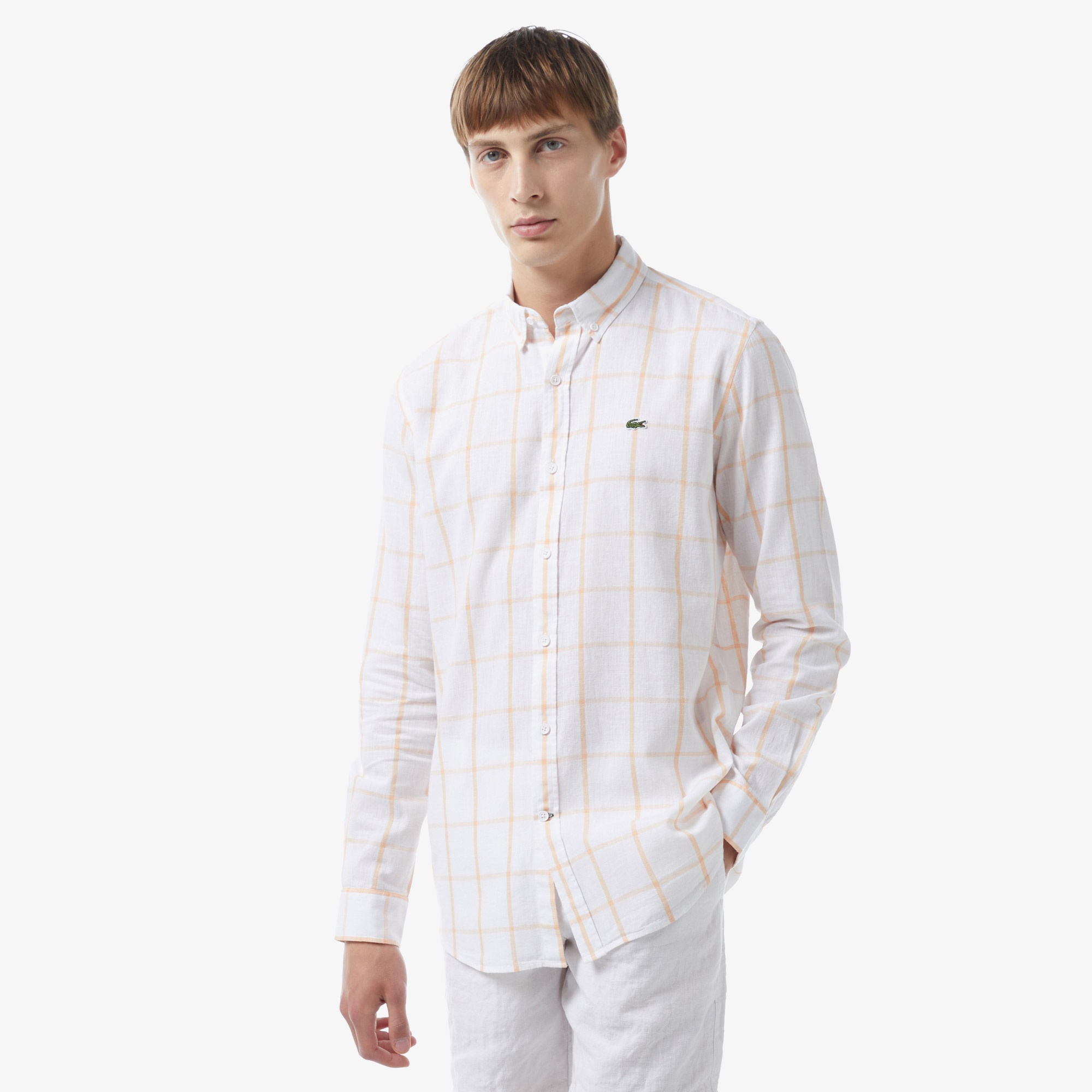 Lacoste Erkek Regular Fit Ekose Beyaz Gömlek