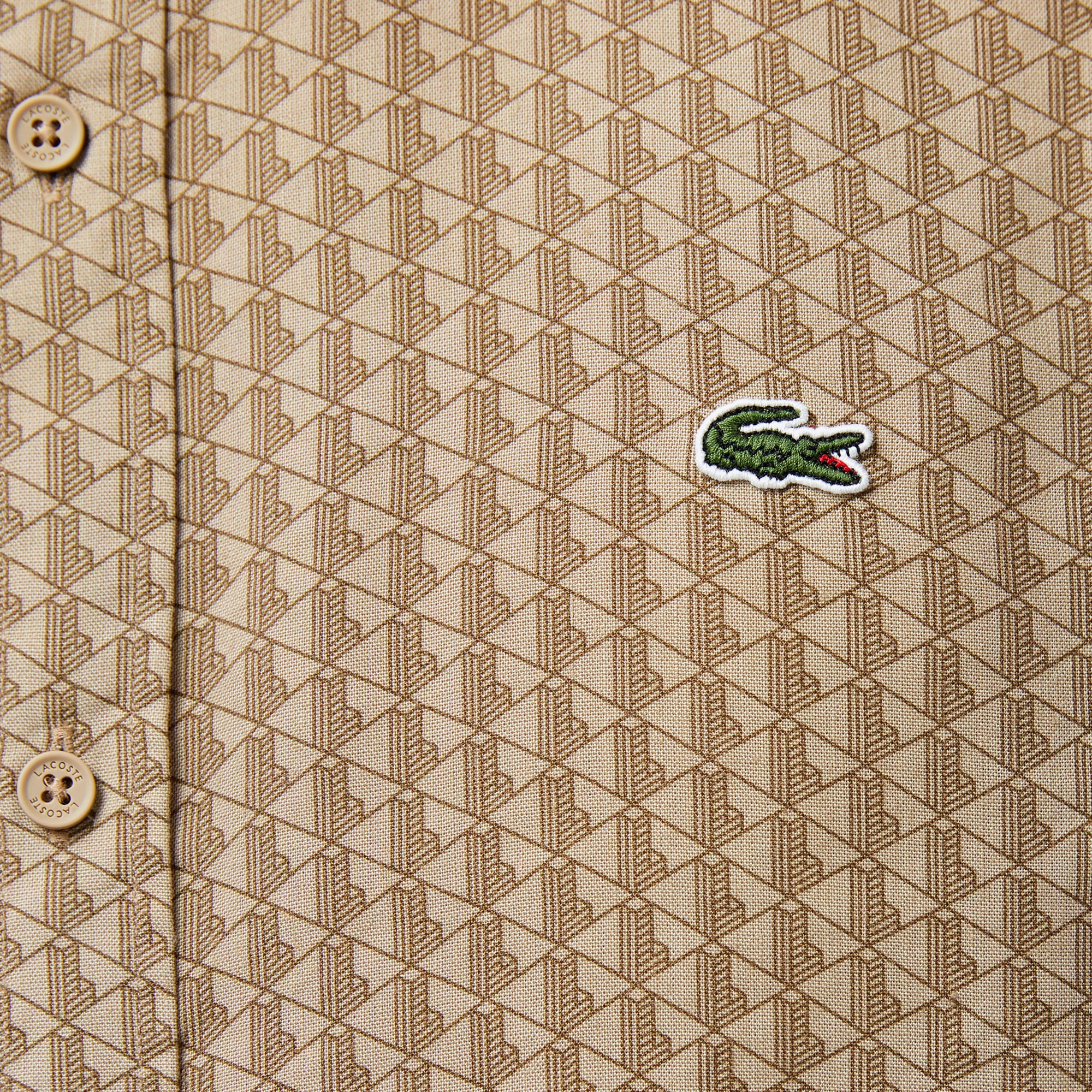 Lacoste Erkek Regular Fit Düğmeli Yaka Monogram Bej Gömlek