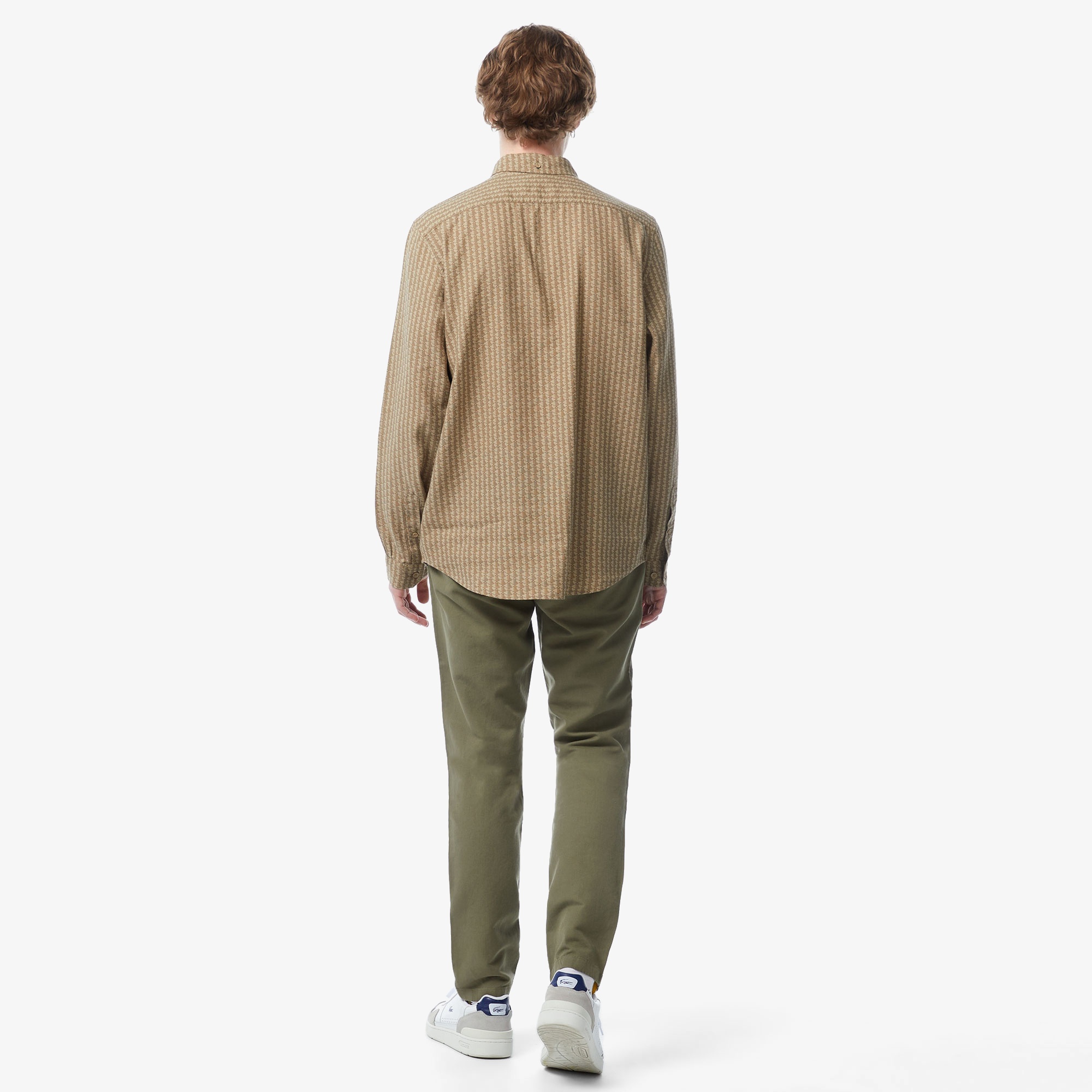 Lacoste Erkek Regular Fit Düğmeli Yaka Monogram Bej Gömlek