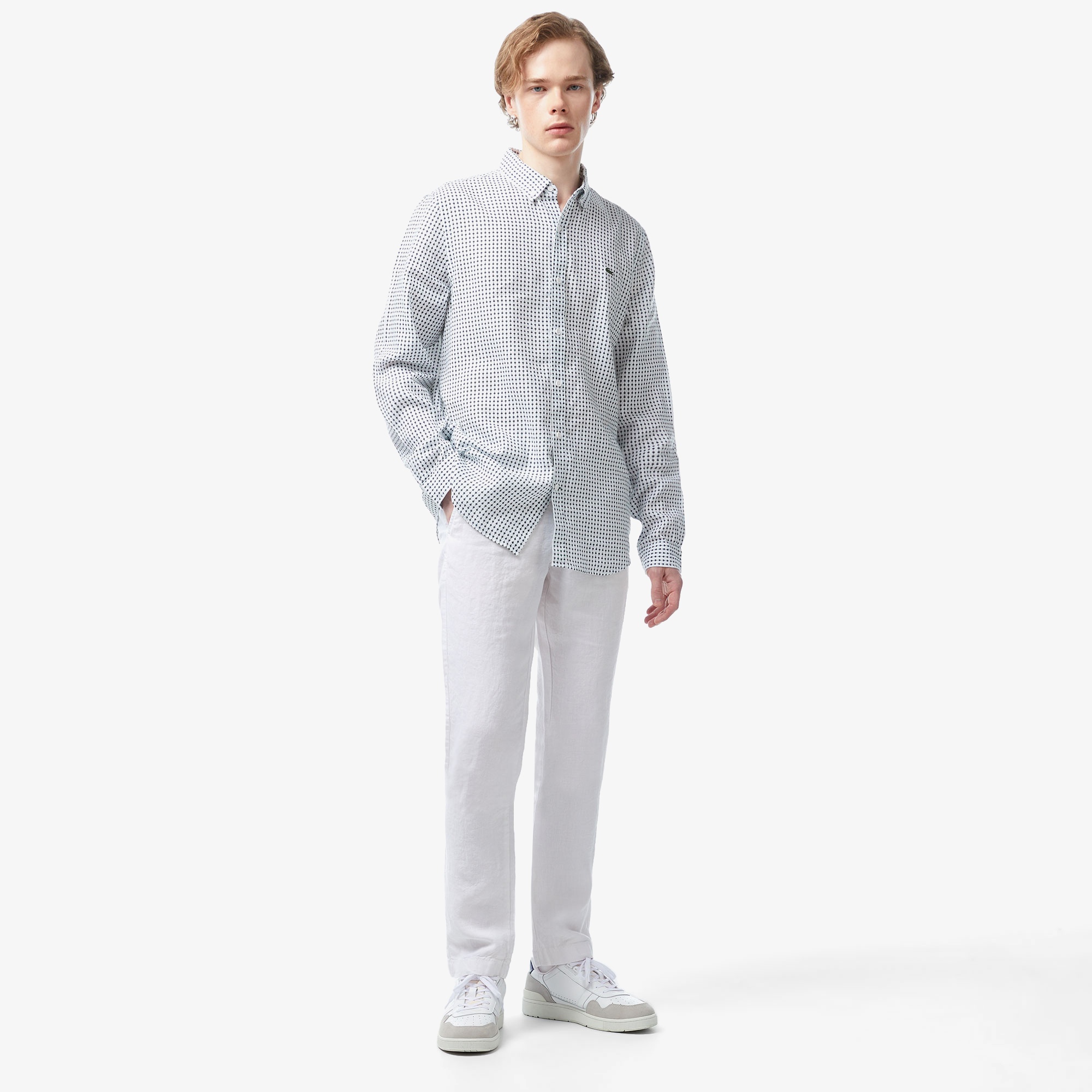 Lacoste Erkek Regular Fit Düğmeli Yaka Baskılı Beyaz Gömlek