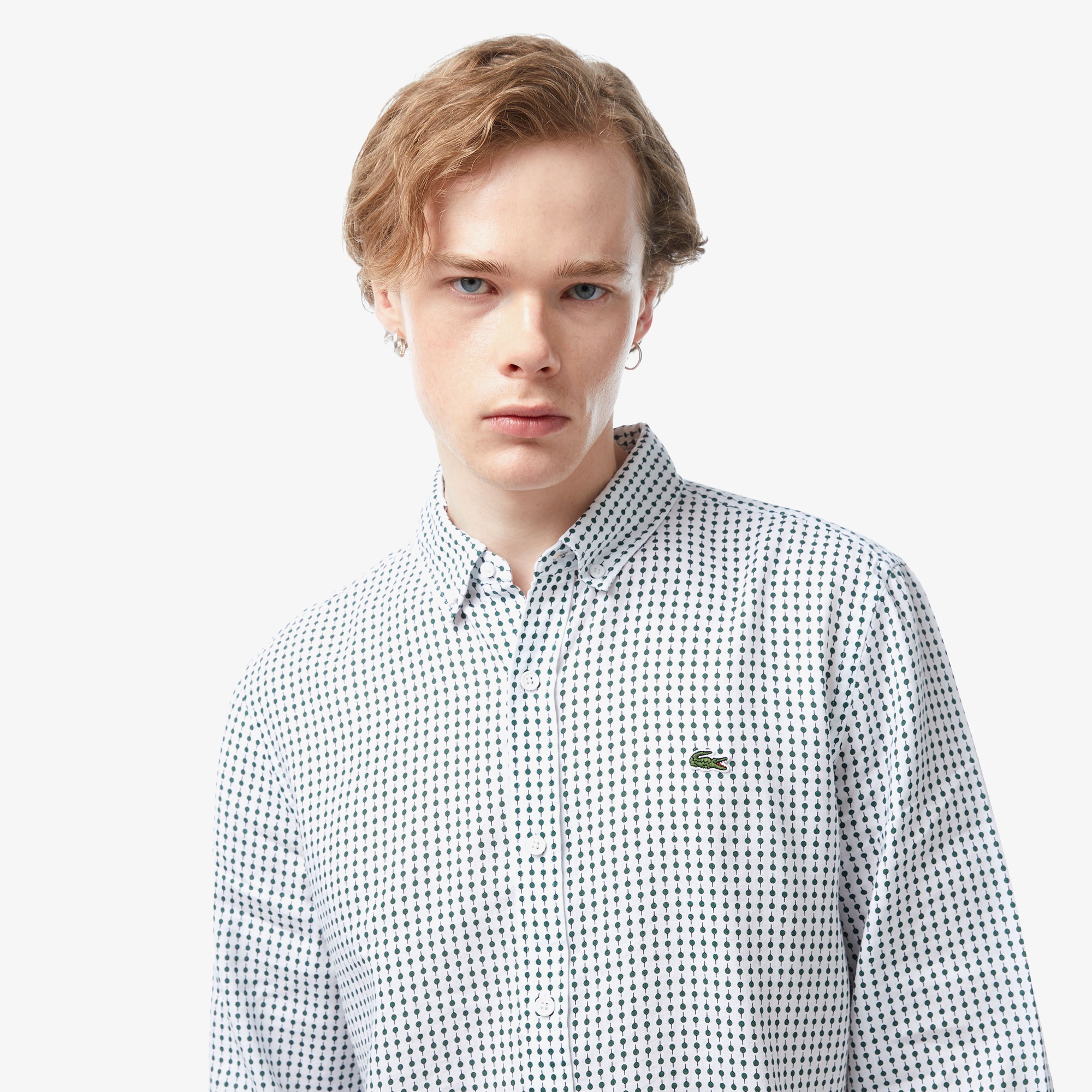 Lacoste Erkek Regular Fit Düğmeli Yaka Baskılı Beyaz Gömlek