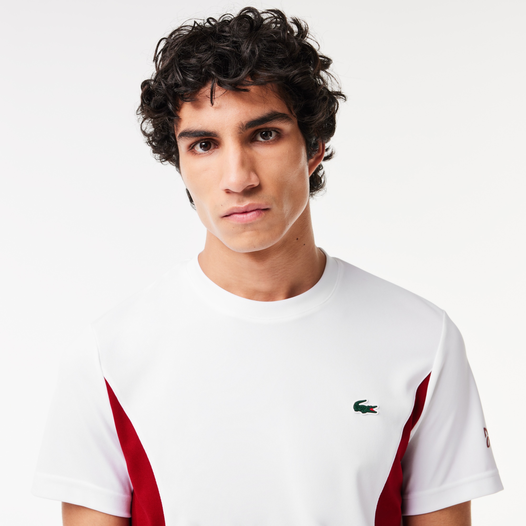 Lacoste SPORT x Novak Djokovic Erkek Regular Fit Bisiklet Yaka Renk Bloklu Beyaz T-Shirt
