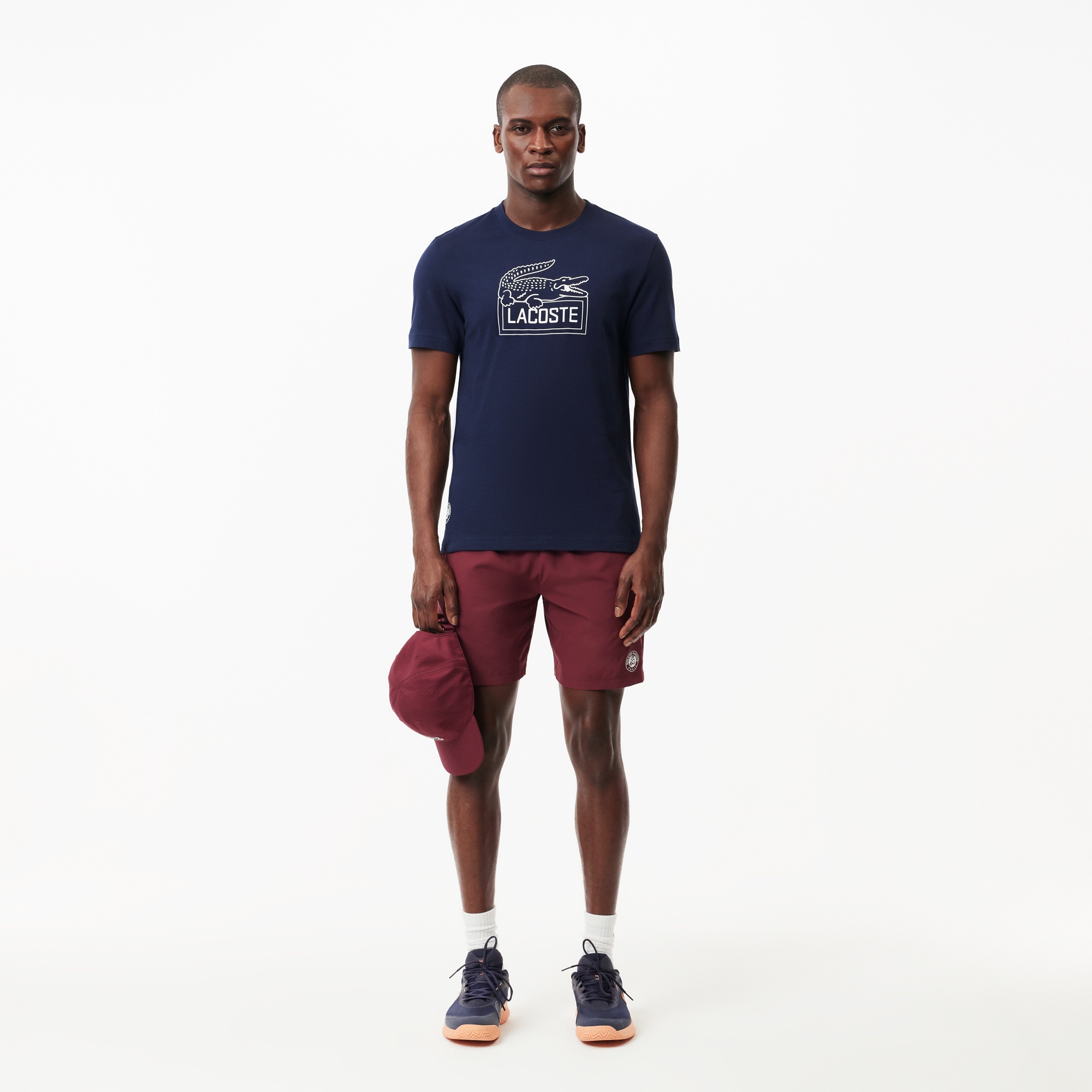 Lacoste x Roland Garros Unisex Regular Fit Bisiklet Yaka Baskılı Lacivert T-Shirt