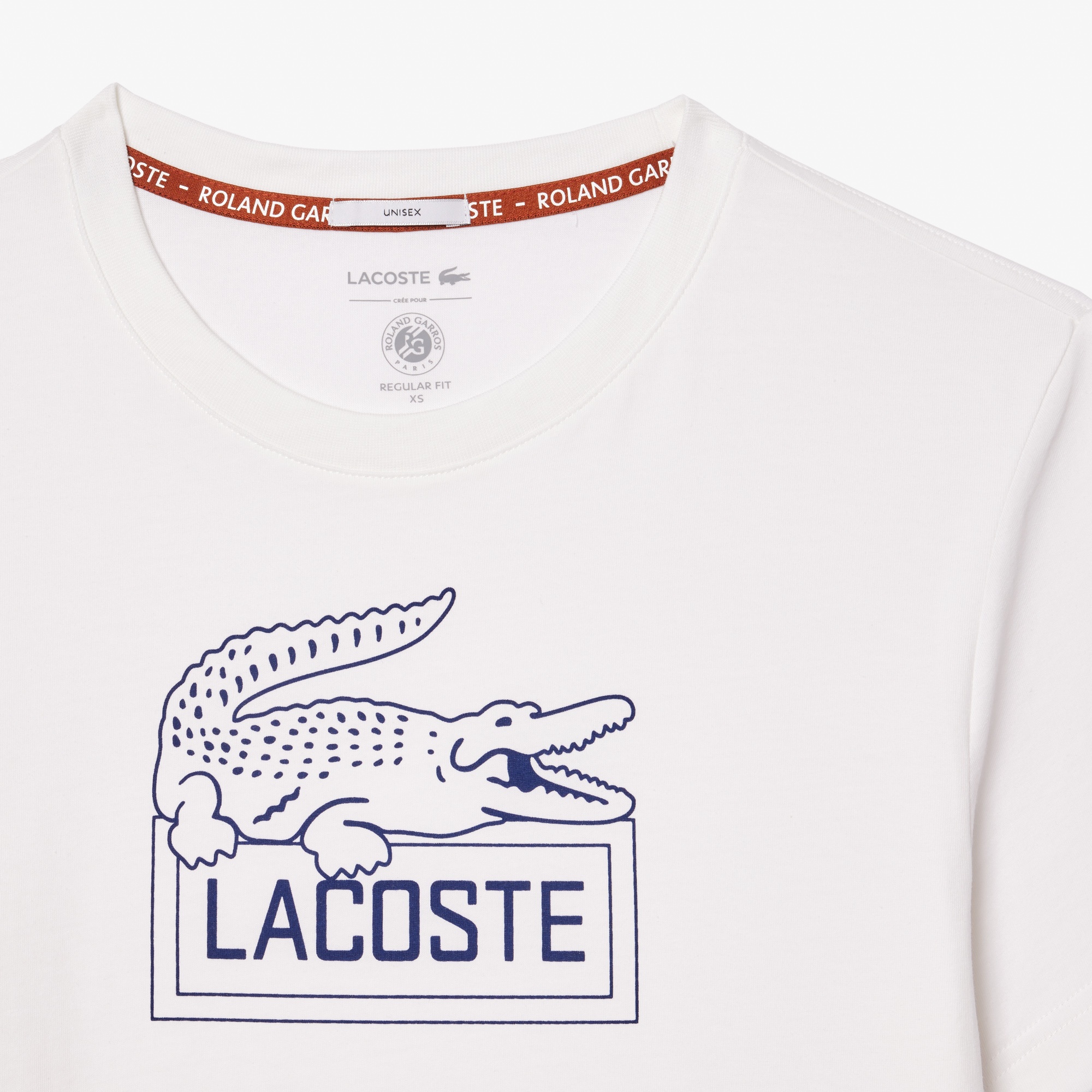 Lacoste x Roland Garros Unisex Regular Fit Bisiklet Yaka Baskılı Beyaz T-Shirt