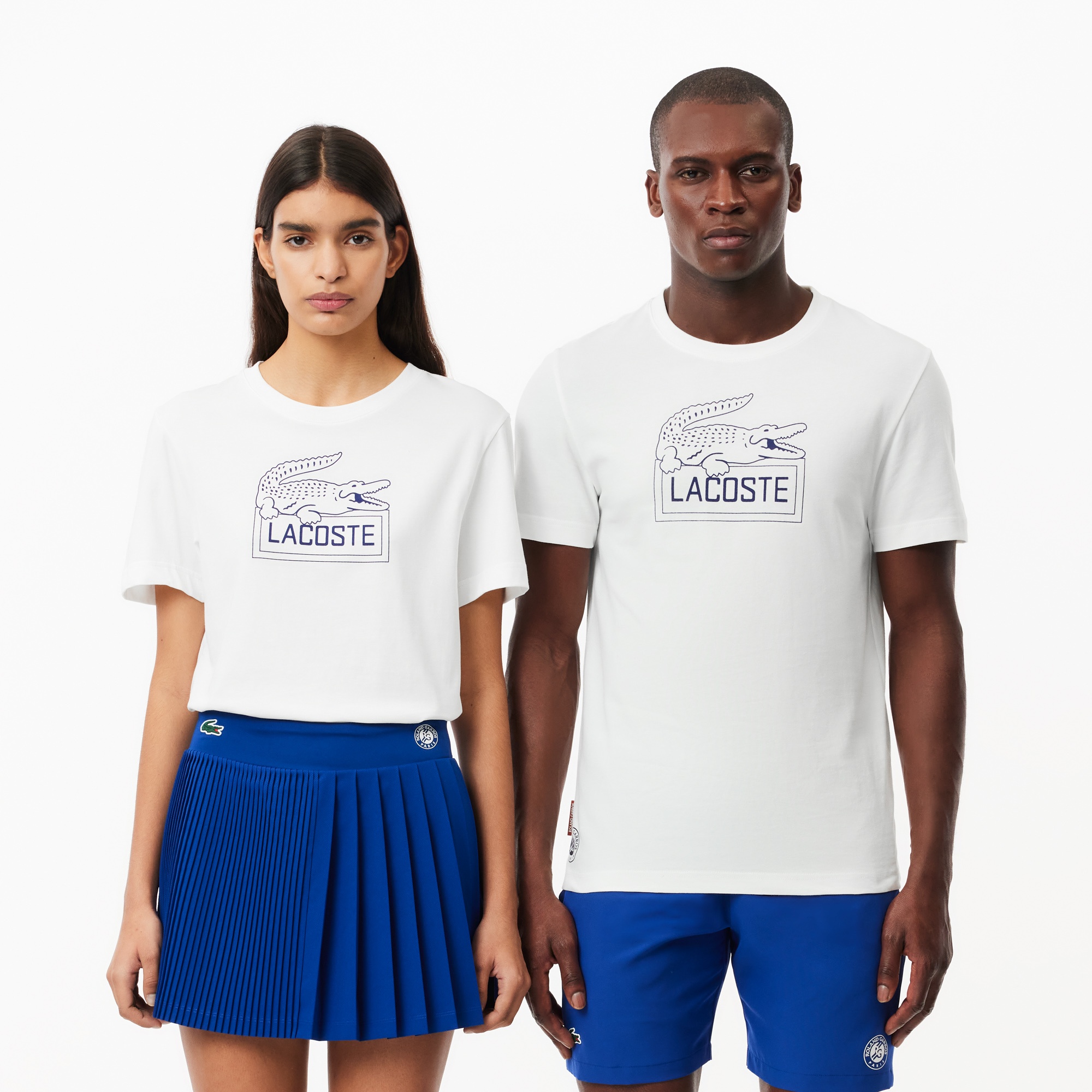 Lacoste x Roland Garros Unisex Regular Fit Bisiklet Yaka Baskılı Beyaz T-Shirt