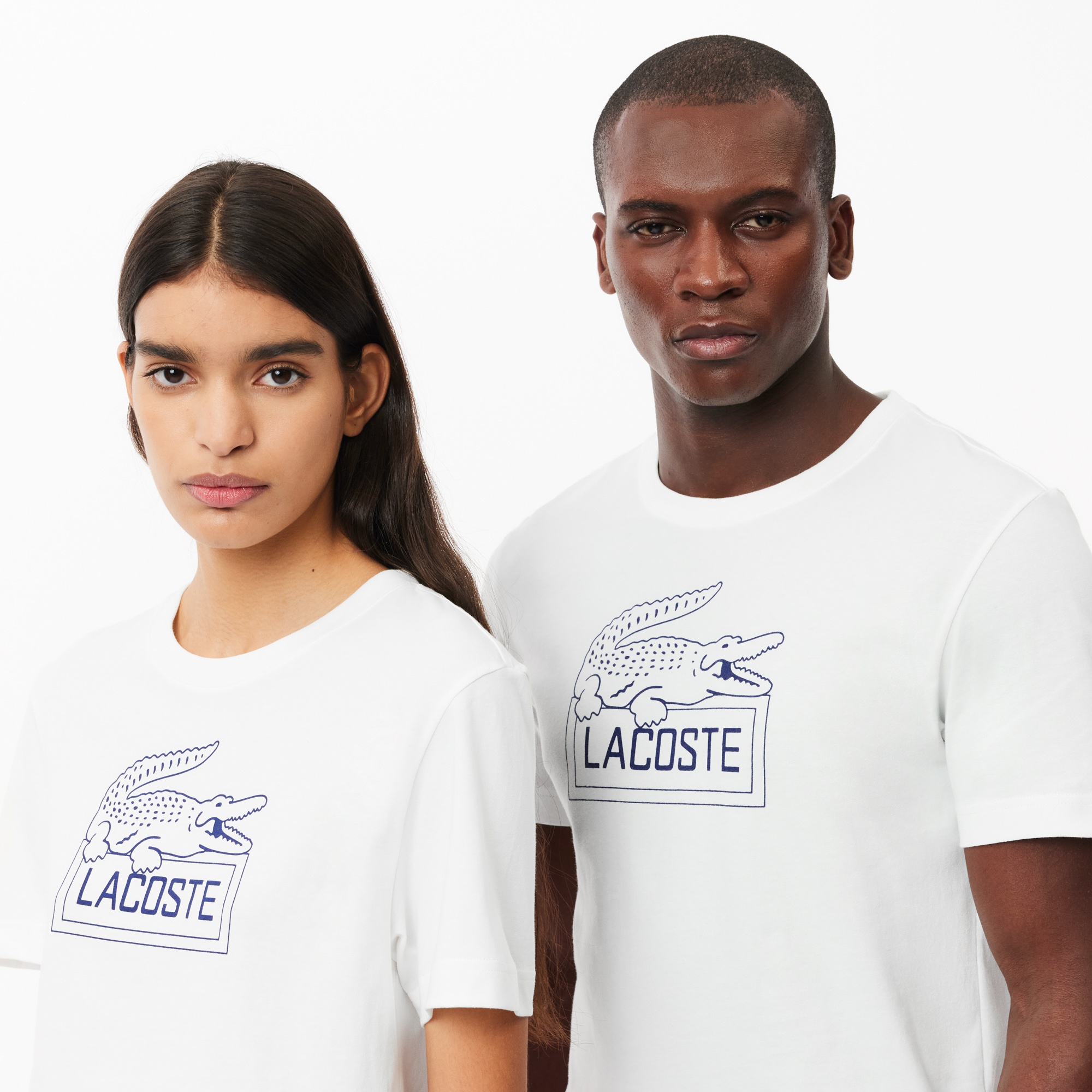 Lacoste x Roland Garros Unisex Regular Fit Bisiklet Yaka Baskılı Beyaz T-Shirt