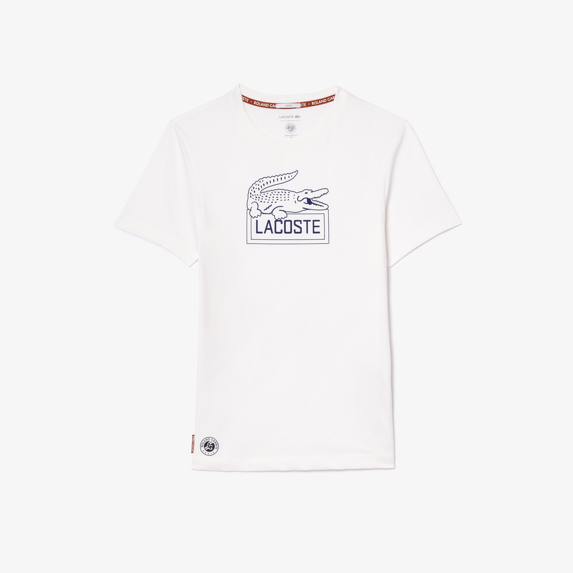Lacoste x Roland Garros Unisex Regular Fit Bisiklet Yaka Baskılı Beyaz T-Shirt