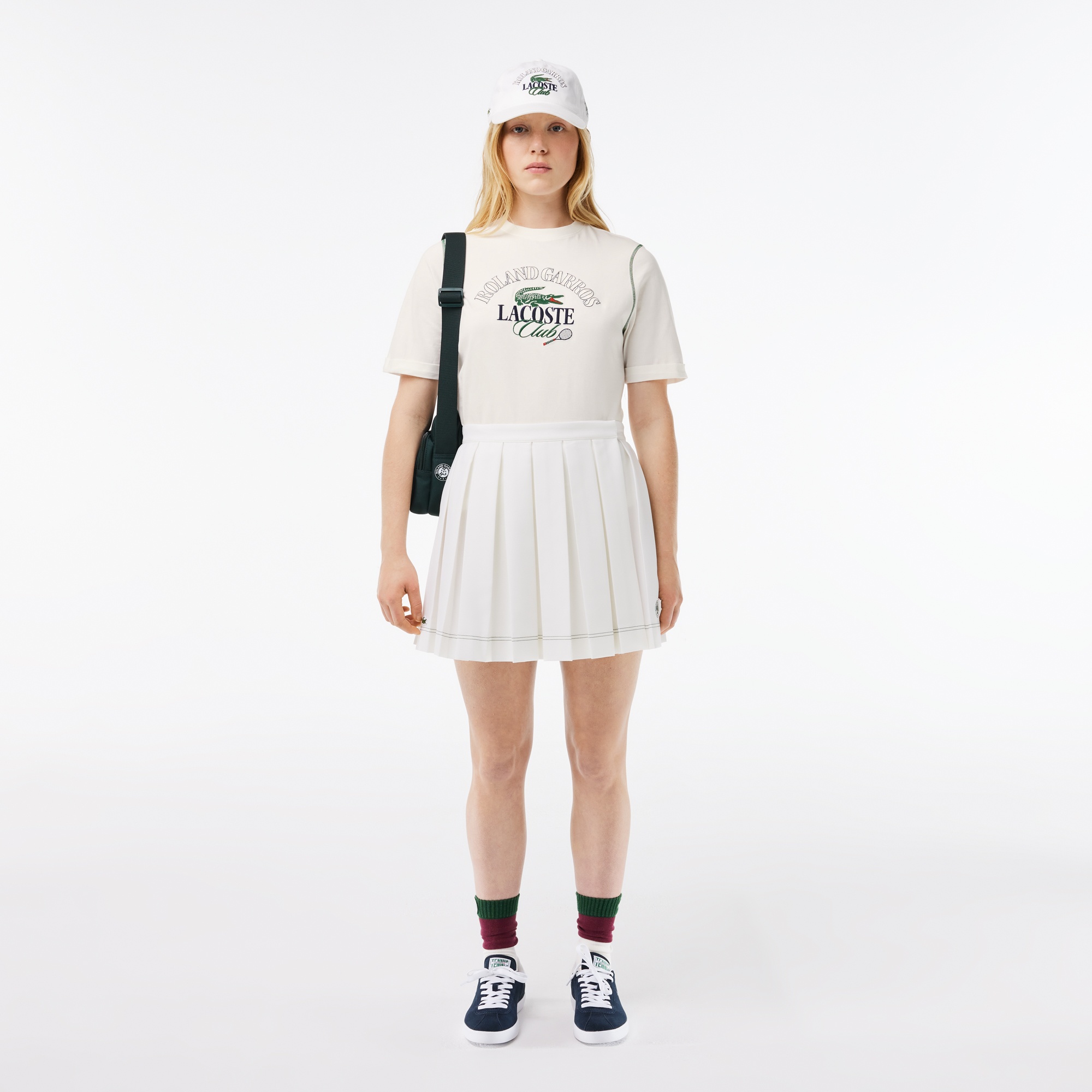Lacoste x Roland Garros Kadın Relaxed Fit Bisiklet Yaka Baskılı Beyaz T-Shirt