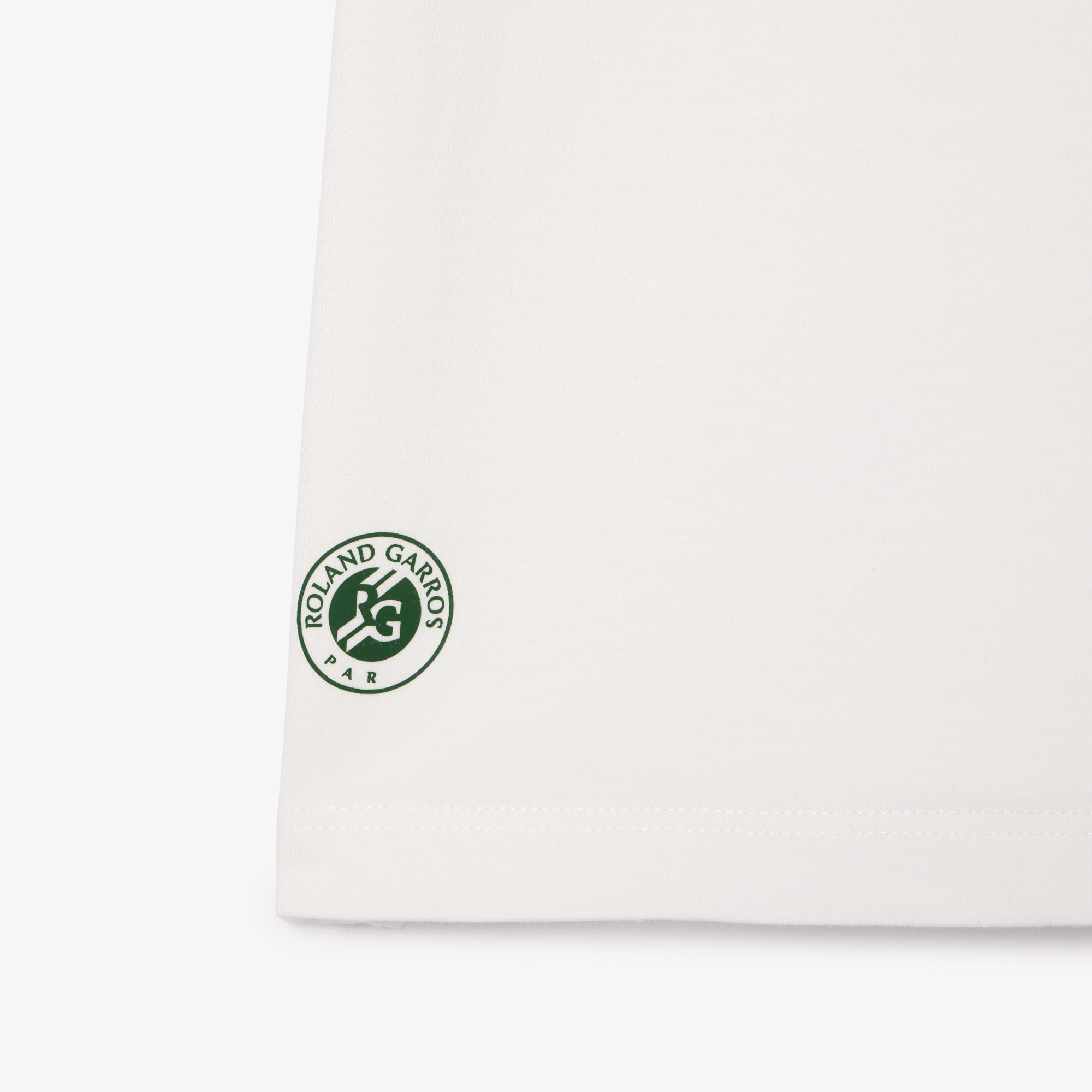Lacoste x Roland Garros Kadın Relaxed Fit Bisiklet Yaka Baskılı Beyaz T-Shirt