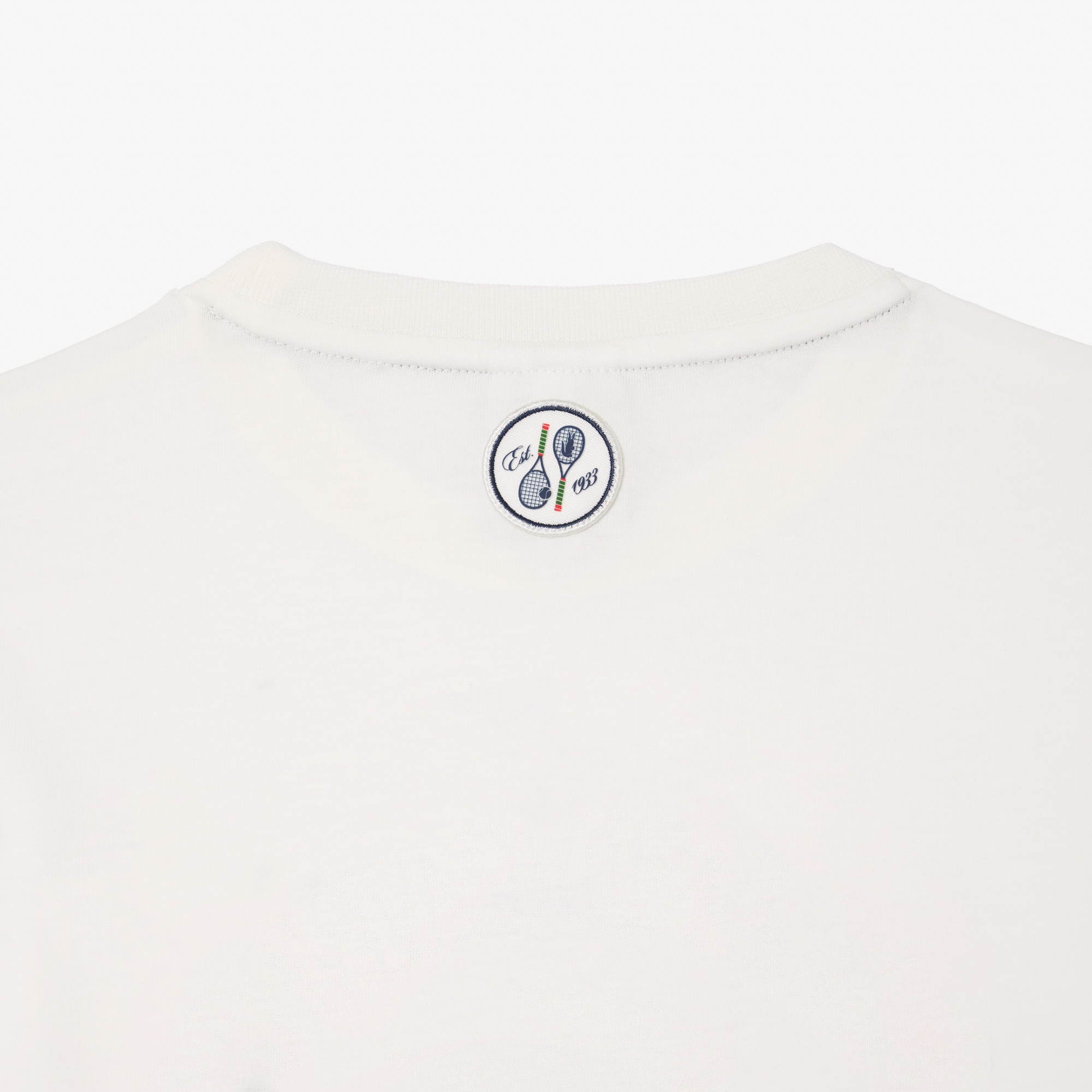 Lacoste x Roland Garros Kadın Relaxed Fit Bisiklet Yaka Baskılı Beyaz T-Shirt