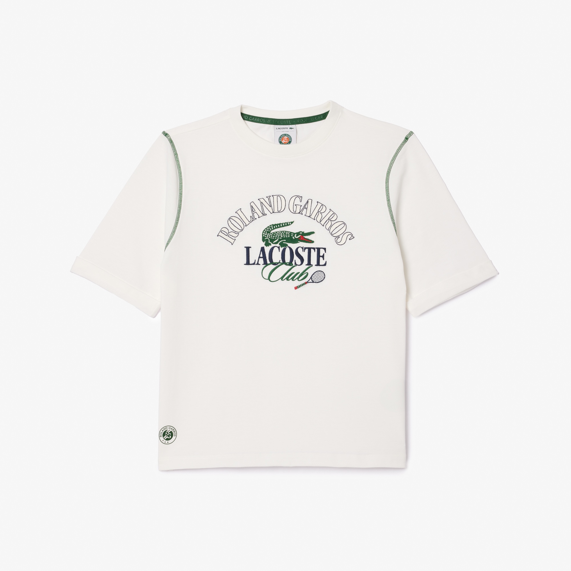 Lacoste x Roland Garros Kadın Relaxed Fit Bisiklet Yaka Baskılı Beyaz T-Shirt