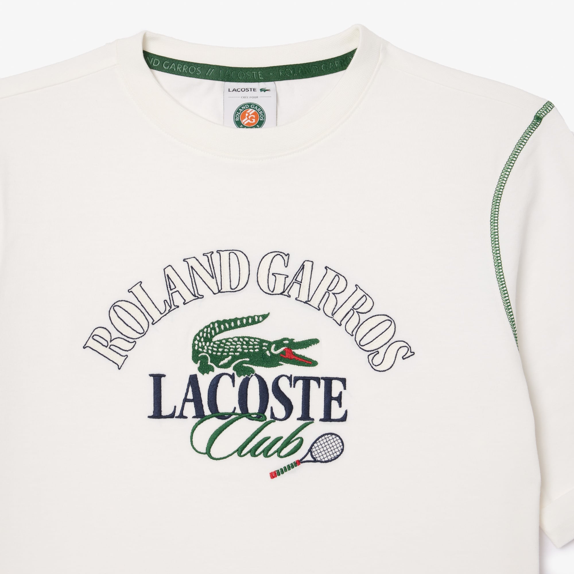 Lacoste x Roland Garros Kadın Relaxed Fit Bisiklet Yaka Baskılı Beyaz T-Shirt