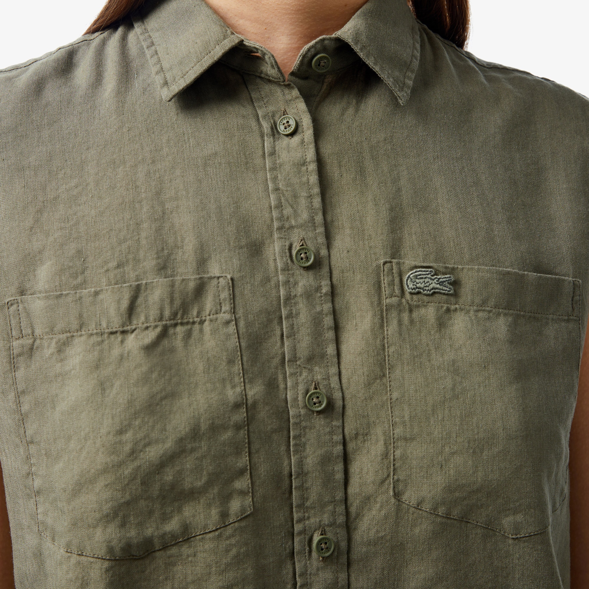 Lacoste Kadın Kolsuz Haki Gömlek