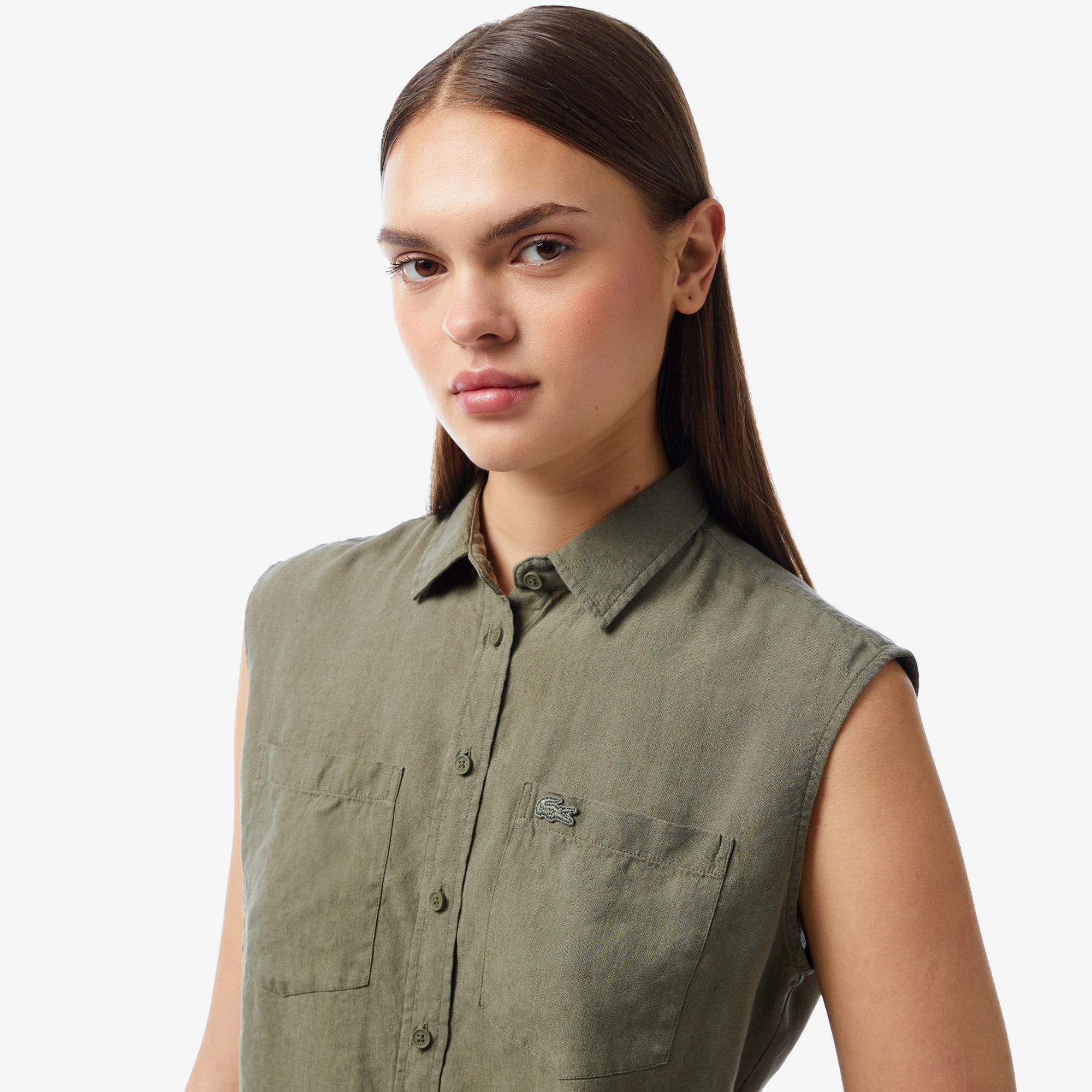 Lacoste Kadın Kolsuz Haki Gömlek