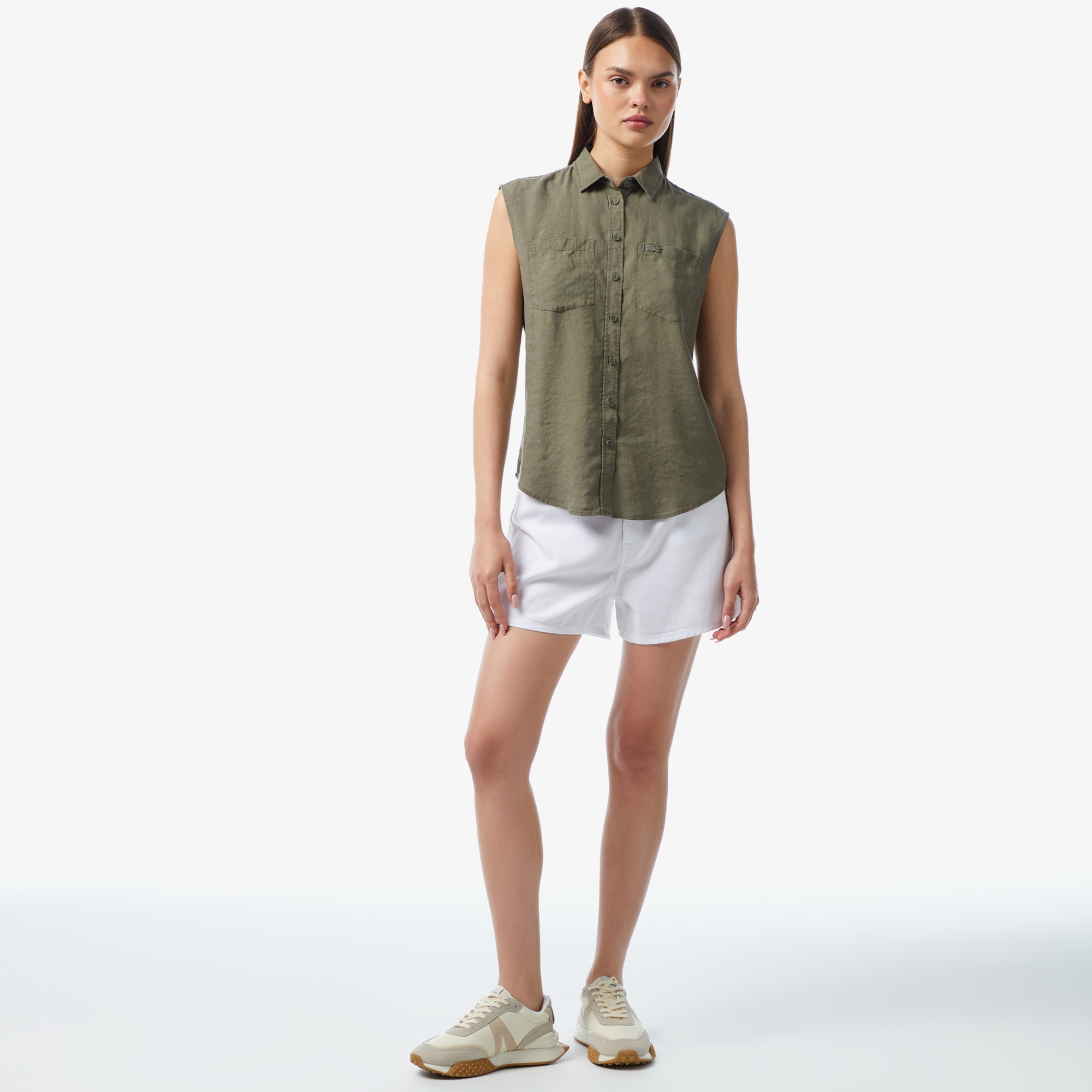 Lacoste Kadın Kolsuz Haki Gömlek