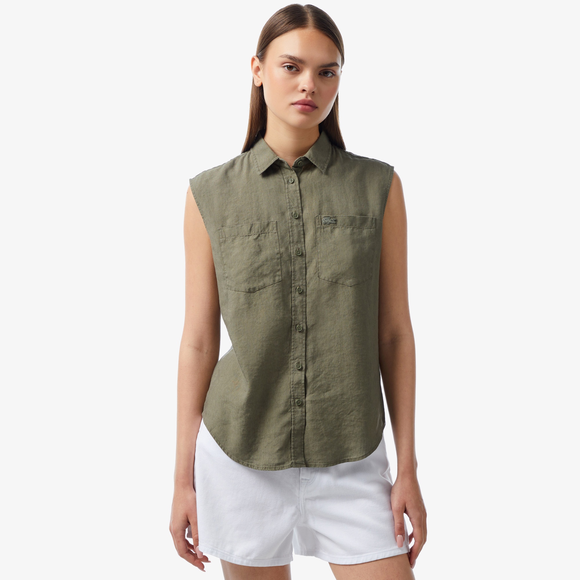 Lacoste Kadın Kolsuz Haki Gömlek