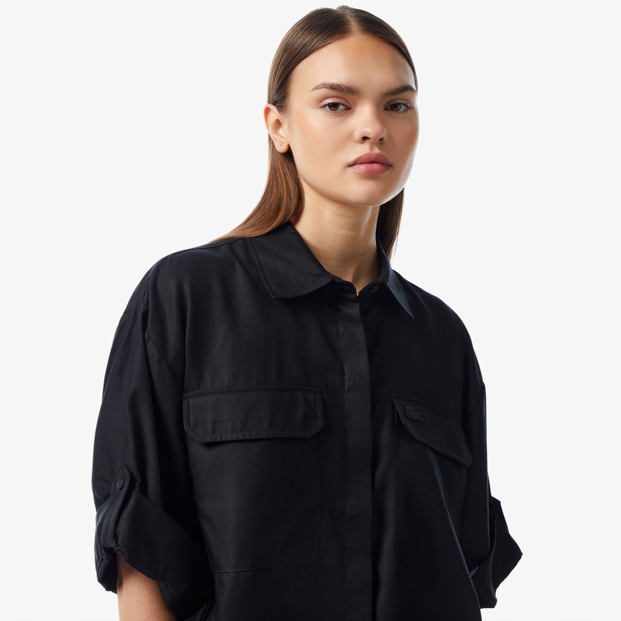 Lacoste Kadın Relaxed Fit Kısa Kollu Siyah Gömlek