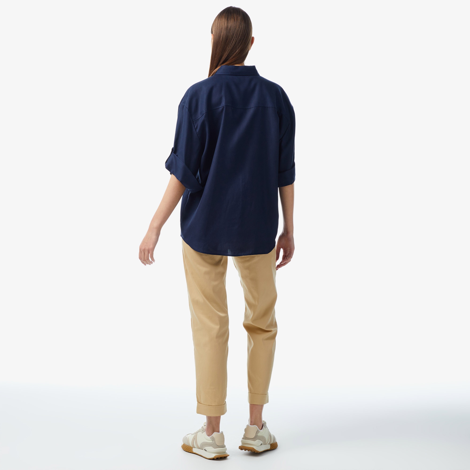 Lacoste Kadın Relaxed Fit Uzun Kollu Lacivert Gömlek