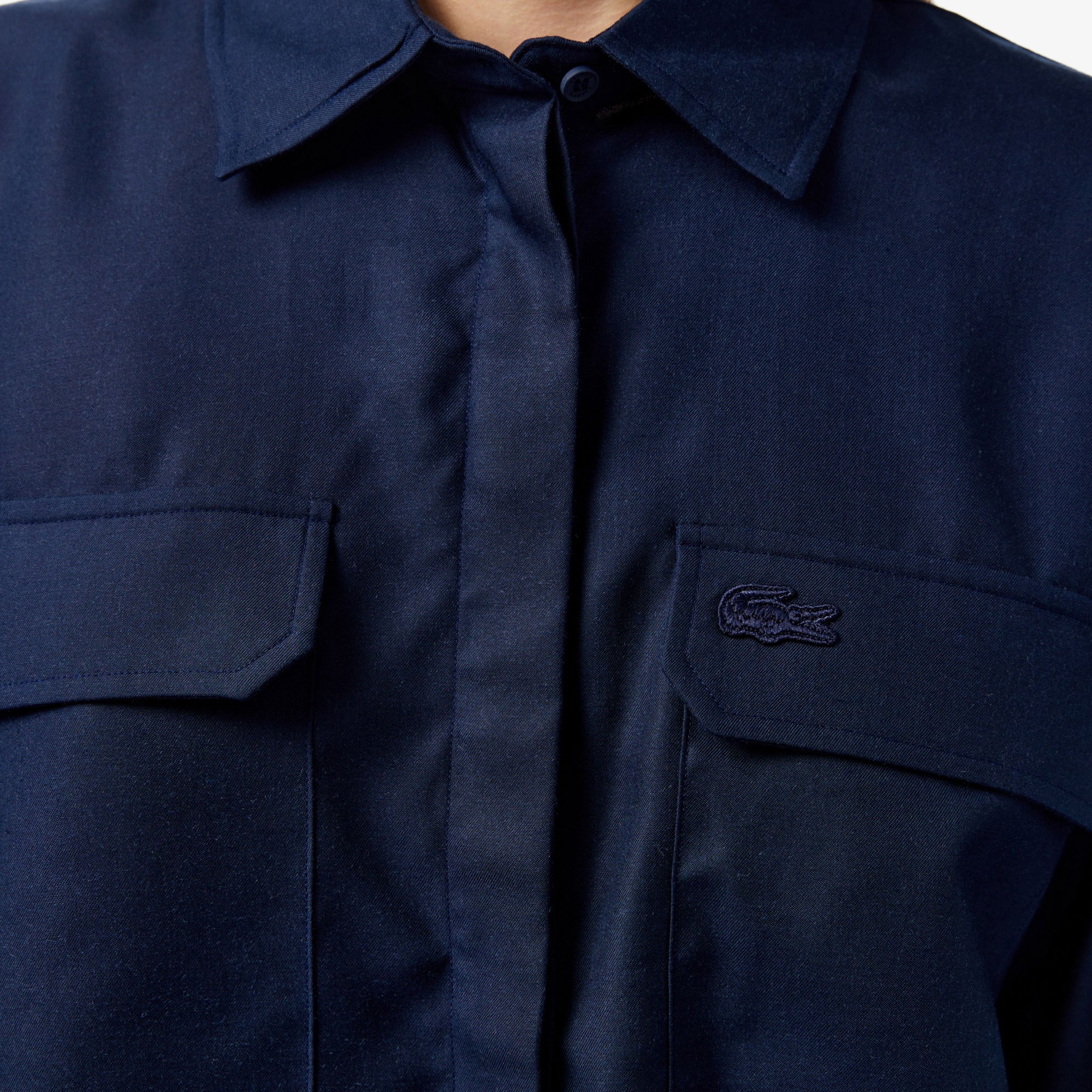 Lacoste Kadın Relaxed Fit Uzun Kollu Lacivert Gömlek