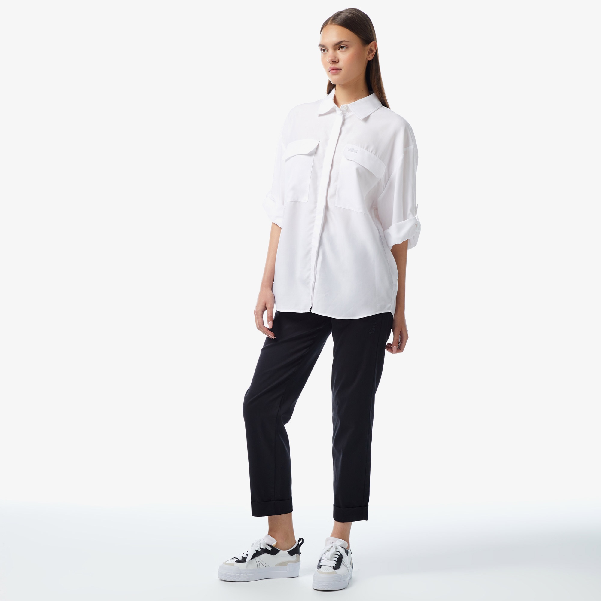 Lacoste Kadın Relaxed Fit Kısa Kollu Beyaz Gömlek