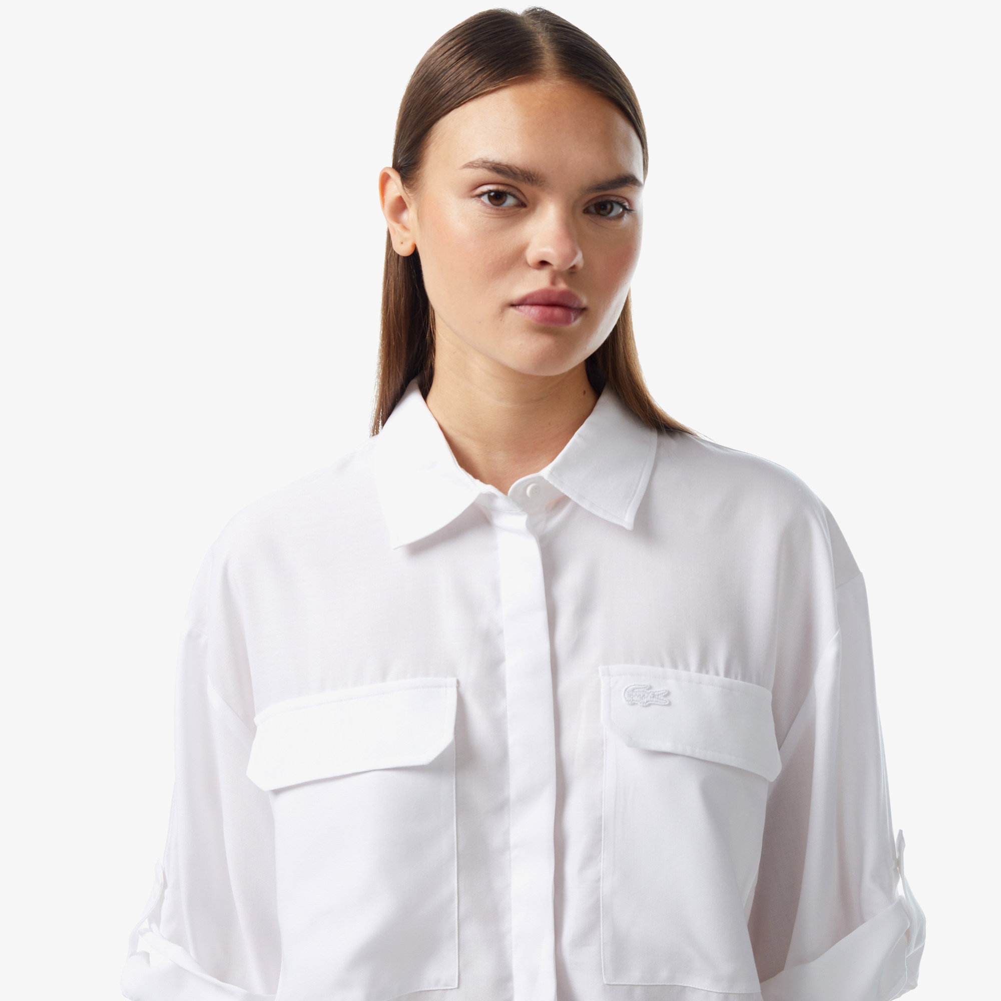 Lacoste Kadın Relaxed Fit Kısa Kollu Beyaz Gömlek