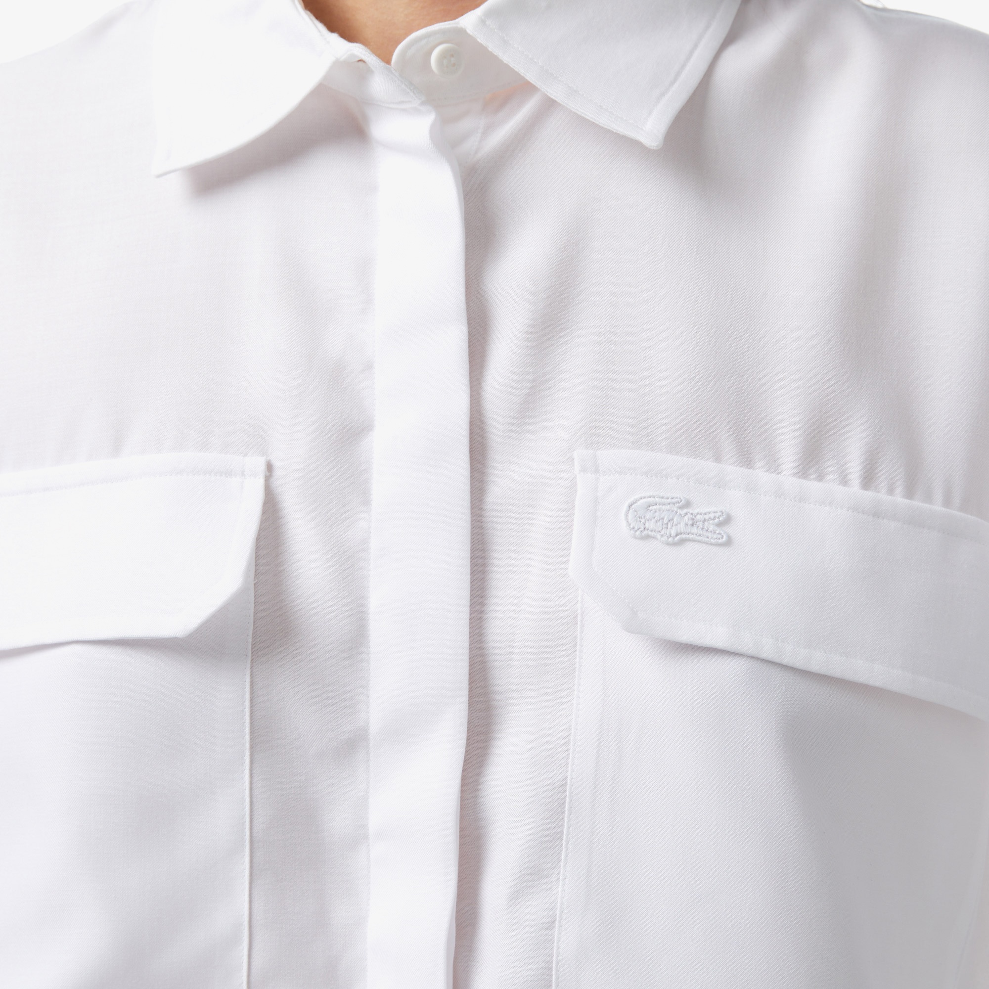 Lacoste Kadın Relaxed Fit Kısa Kollu Beyaz Gömlek