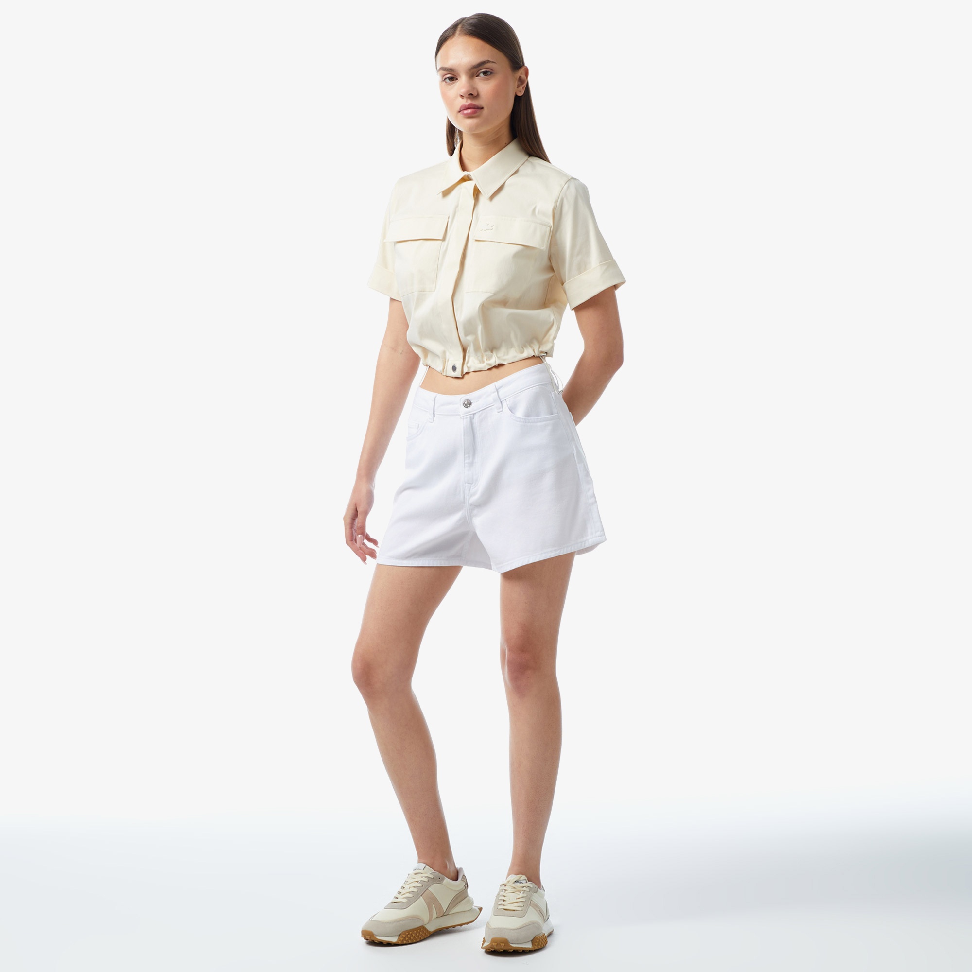 Lacoste Kadın Kısa Kollu Bej Gömlek