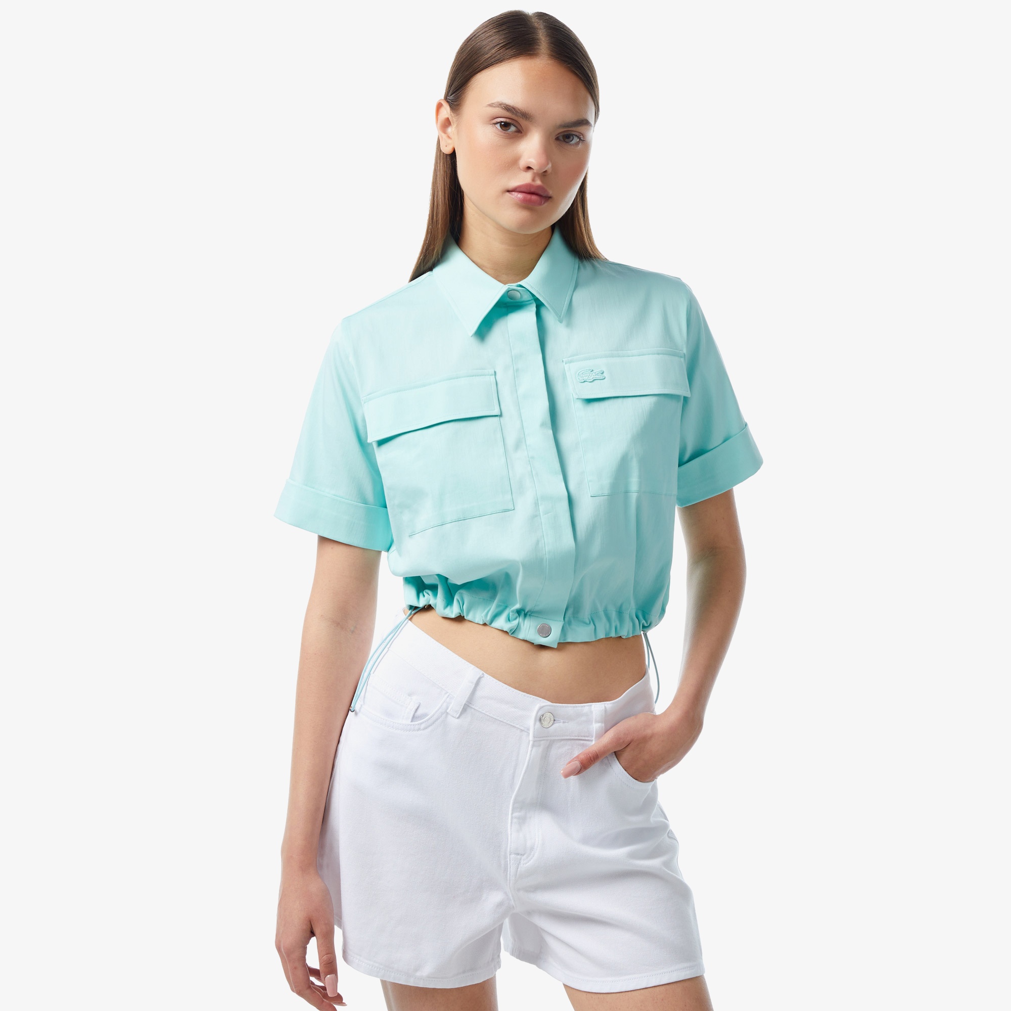 Lacoste Kadın Kısa Kollu Mavi Gömlek