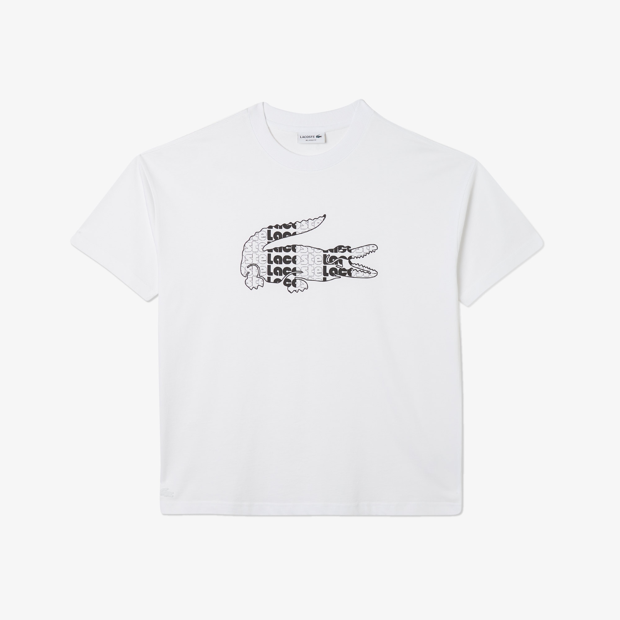 Lacoste Erkek Relaxed Fit Bisiklet Yaka Baskılı Beyaz T-Shirt