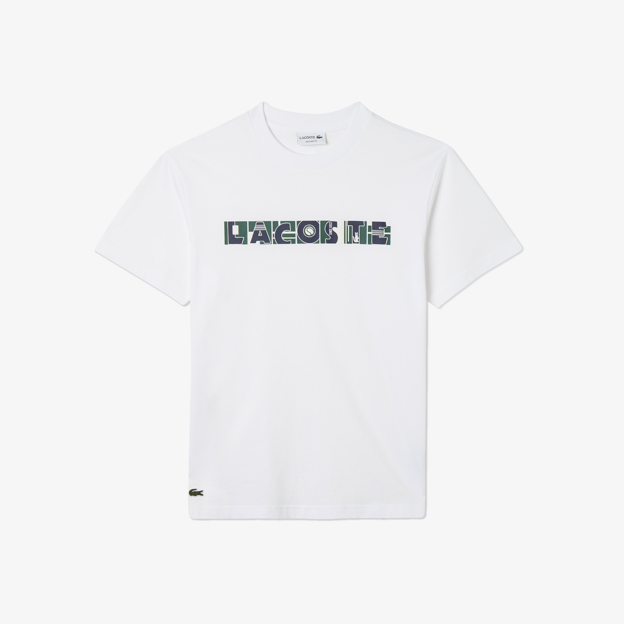 Lacoste Erkek Relaxed Fit Bisiklet Yaka Baskılı Beyaz T-Shirt