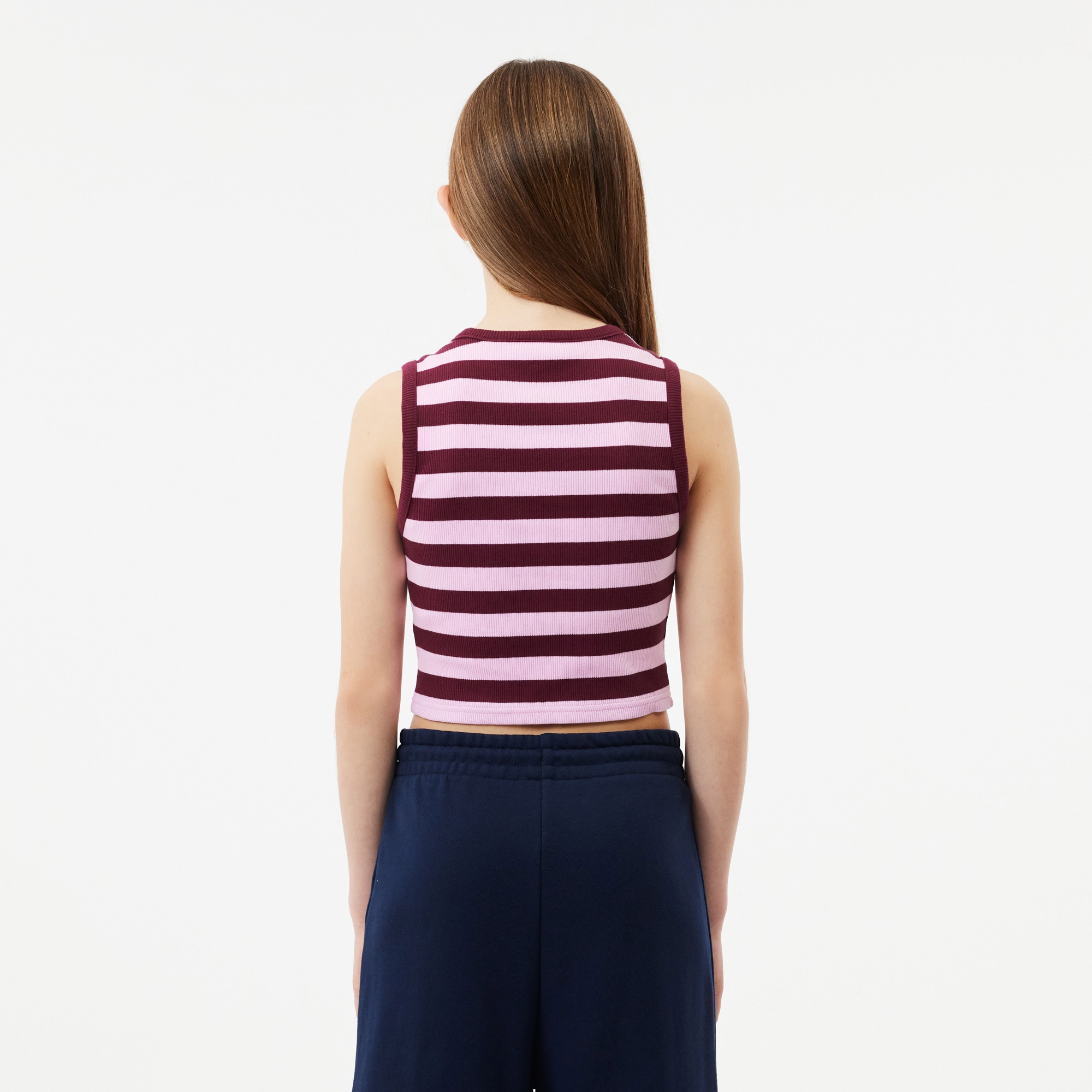 Lacoste Çocuk Kolsuz Bisiklet Yaka Çizgili Pembe T-Shirt