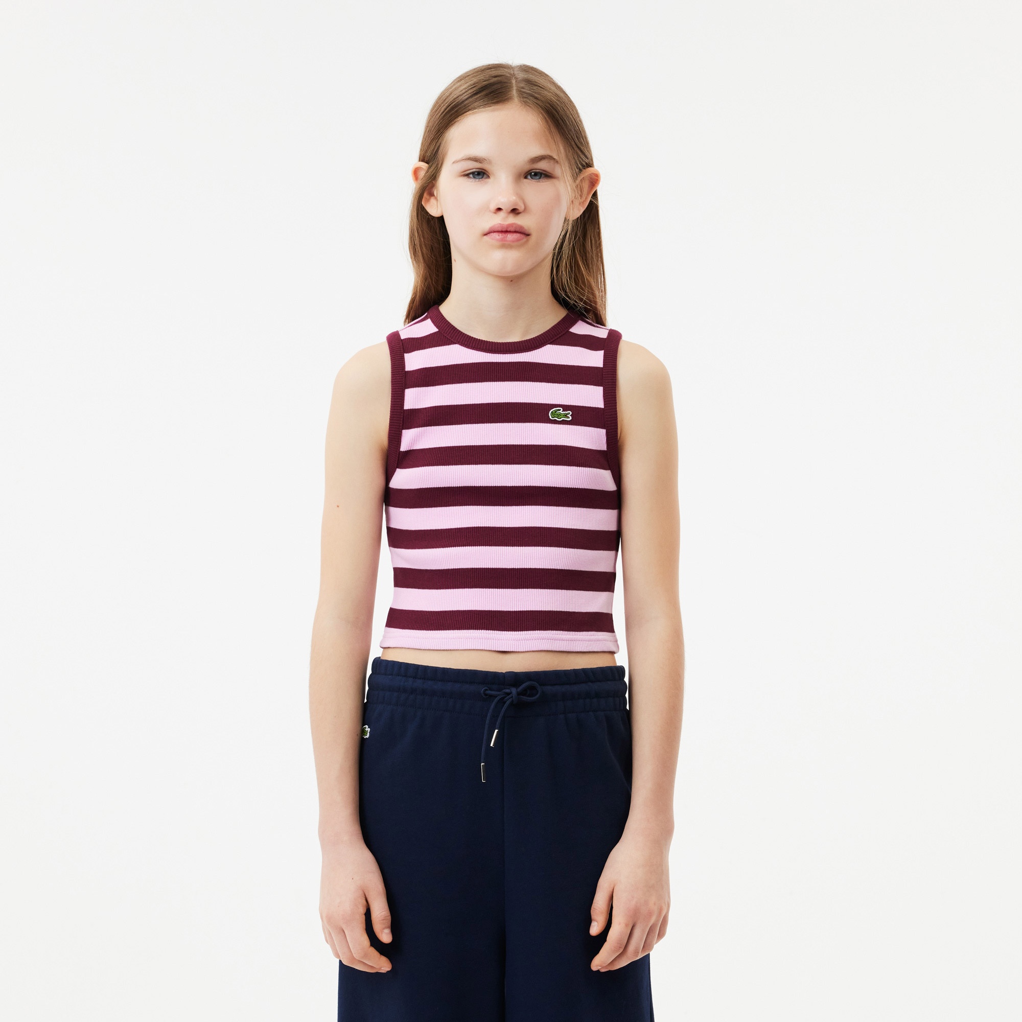 Lacoste Çocuk Kolsuz Bisiklet Yaka Çizgili Pembe T-Shirt