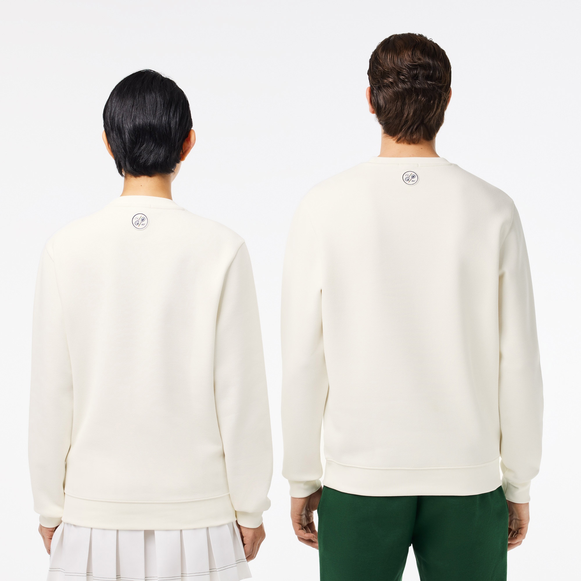 Lacoste Roland Garros Unisex Relaxed Fit Bisiklet Yaka Beyaz Sweatshirt