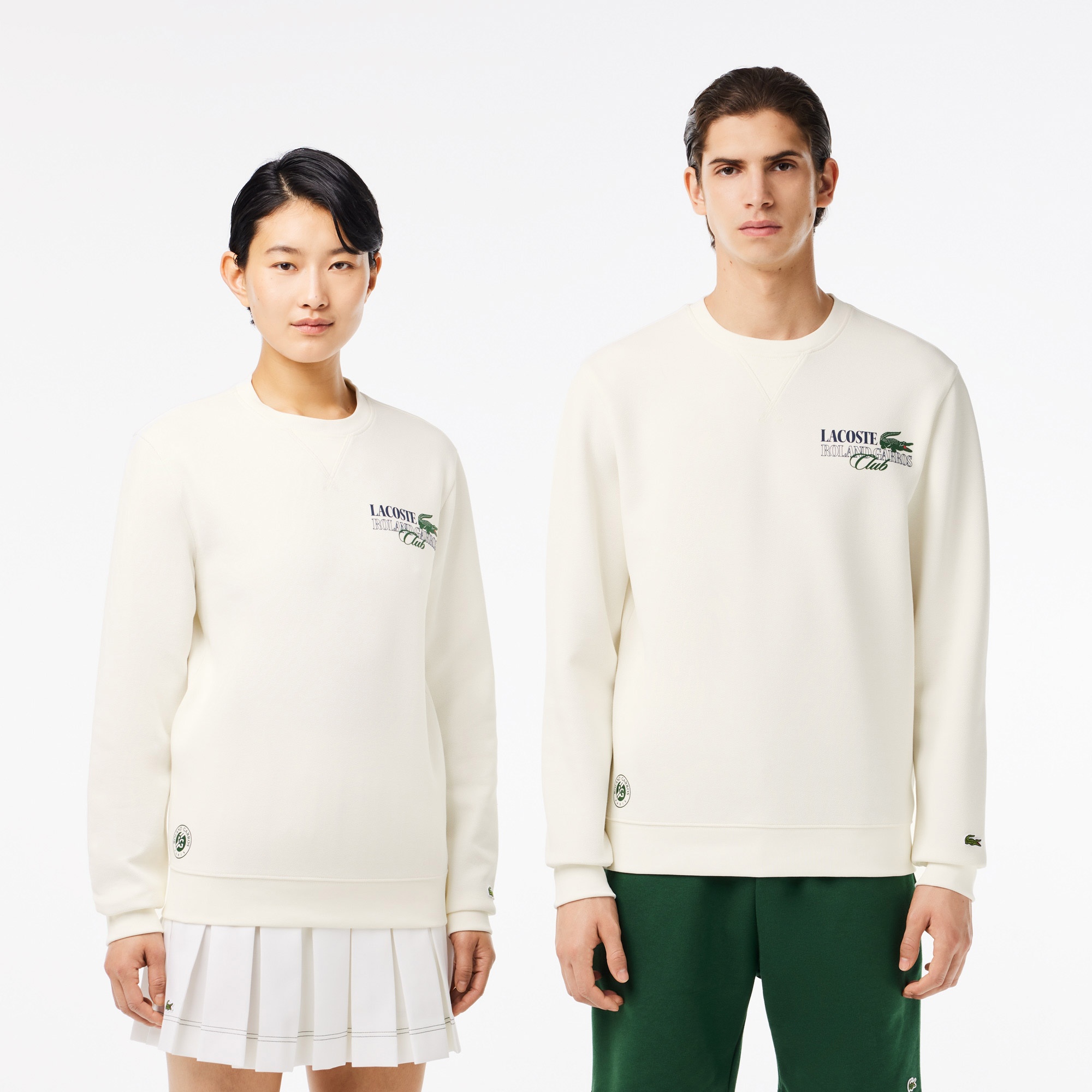 Lacoste Roland Garros Unisex Relaxed Fit Bisiklet Yaka Beyaz Sweatshirt
