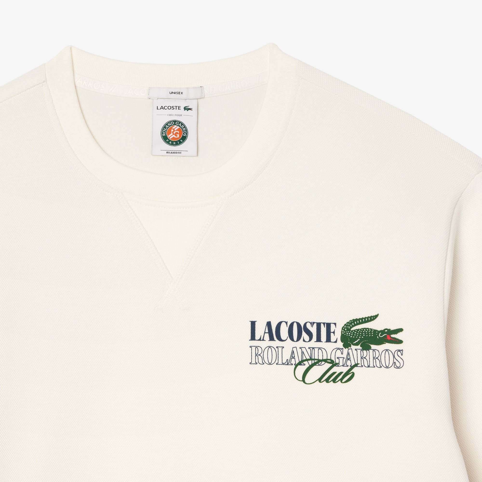 Lacoste Roland Garros Unisex Relaxed Fit Bisiklet Yaka Beyaz Sweatshirt