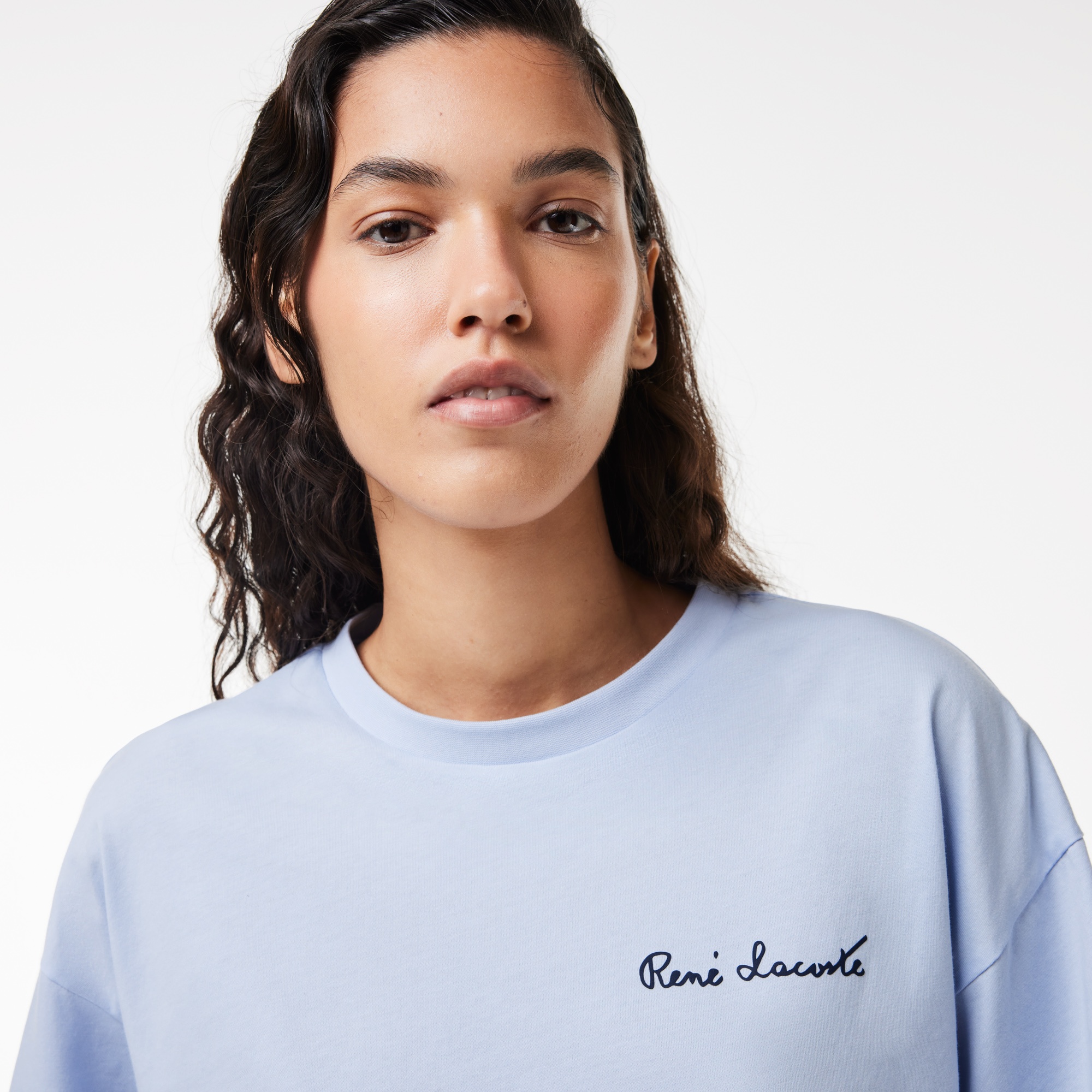 Lacoste Kadın Relaxed Fit Bisiklet Yaka Mavi T-Shirt