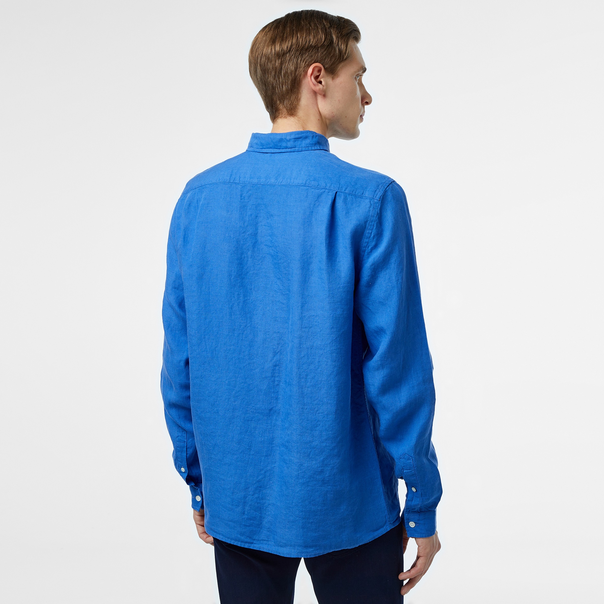 Lacoste Erkek Regular Fit Düğmeli Yaka Keten Mavi Gömlek