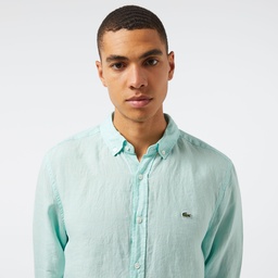 Lacoste Erkek Regular Fit Düğmeli Yaka Keten Yeşil Gömlek Yeşil
