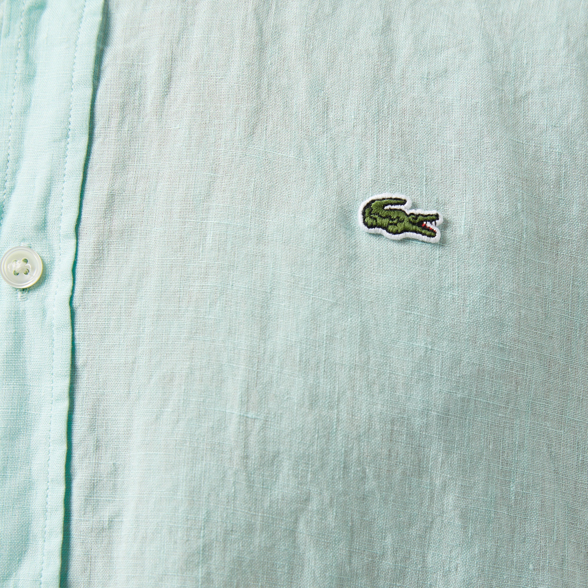 Lacoste Erkek Regular Fit Düğmeli Yaka Keten Yeşil Gömlek