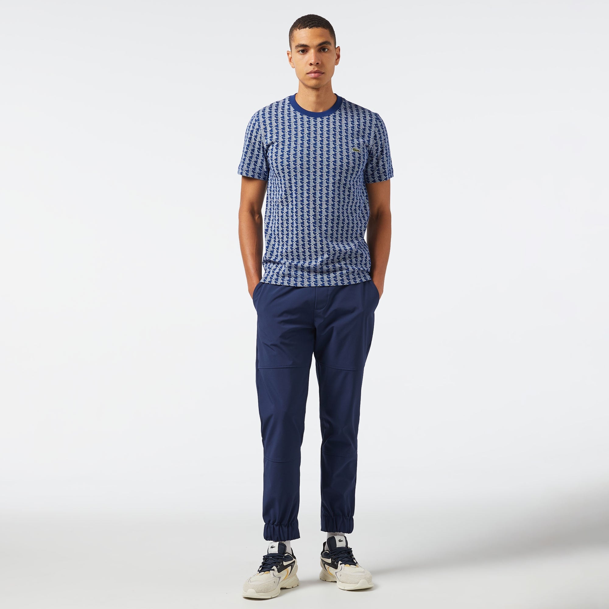 Lacoste Erkek Slim Fit Bisiklet Yaka Monogram Mavi T-Shirt