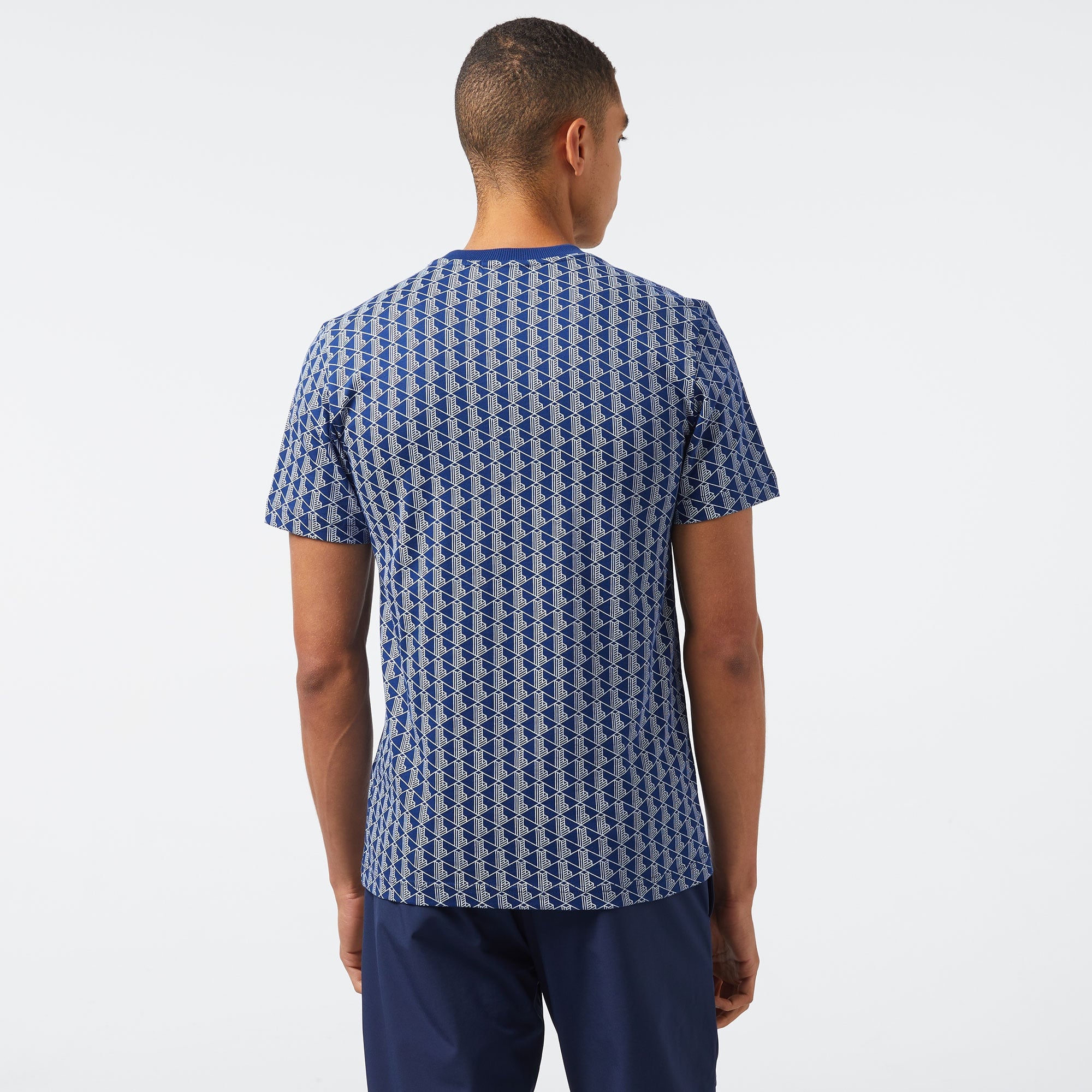 Lacoste Erkek Slim Fit Bisiklet Yaka Monogram Mavi T-Shirt