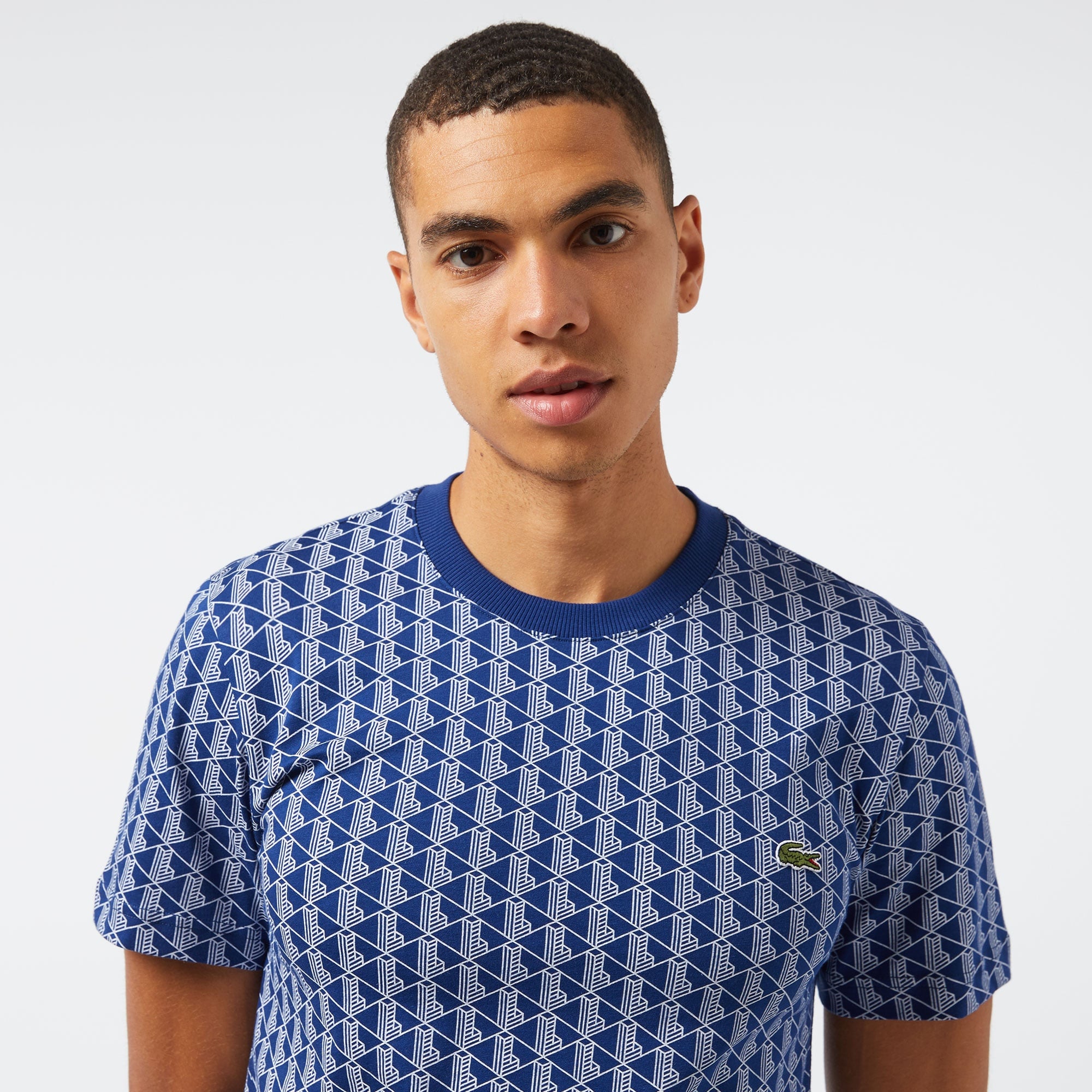 Lacoste Erkek Slim Fit Bisiklet Yaka Monogram Mavi T-Shirt