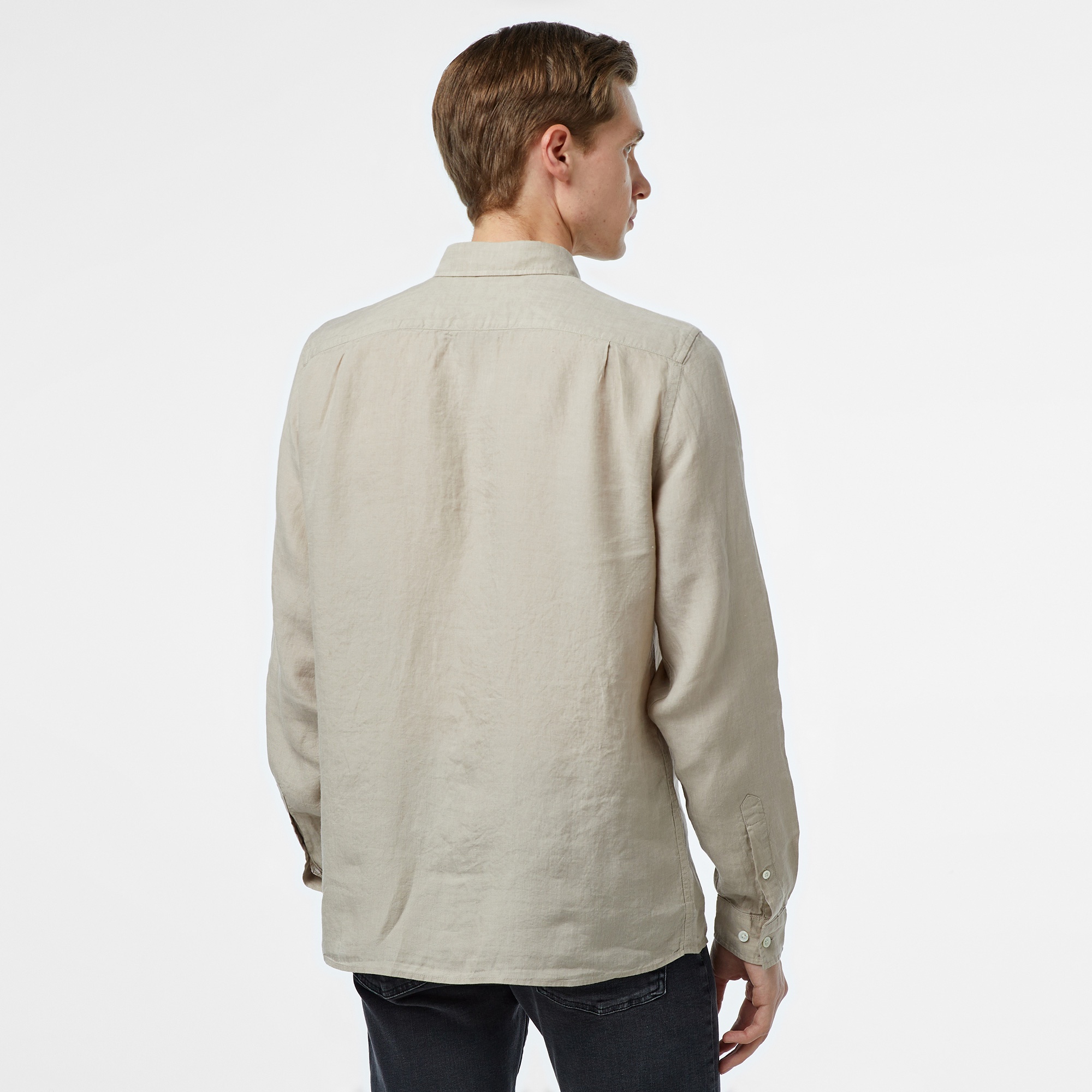 Lacoste Erkek Regular Fit Düğmeli Yaka Keten Bej Gömlek