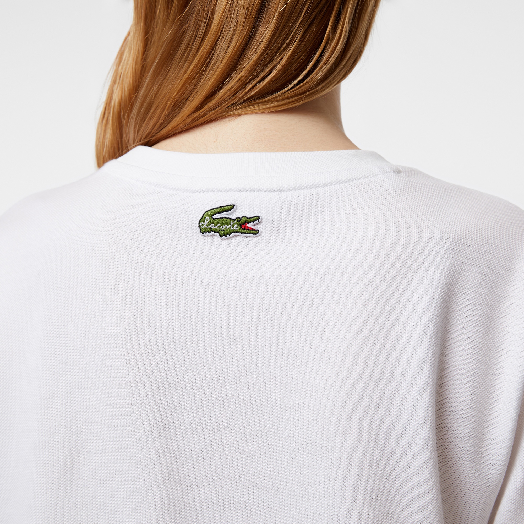 Lacoste Kadın Bisiklet Yaka Baskılı Beyaz T-Shirt