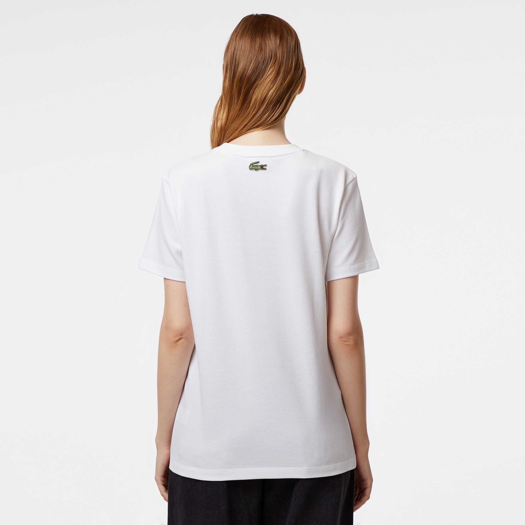 Lacoste Kadın Bisiklet Yaka Baskılı Beyaz T-Shirt