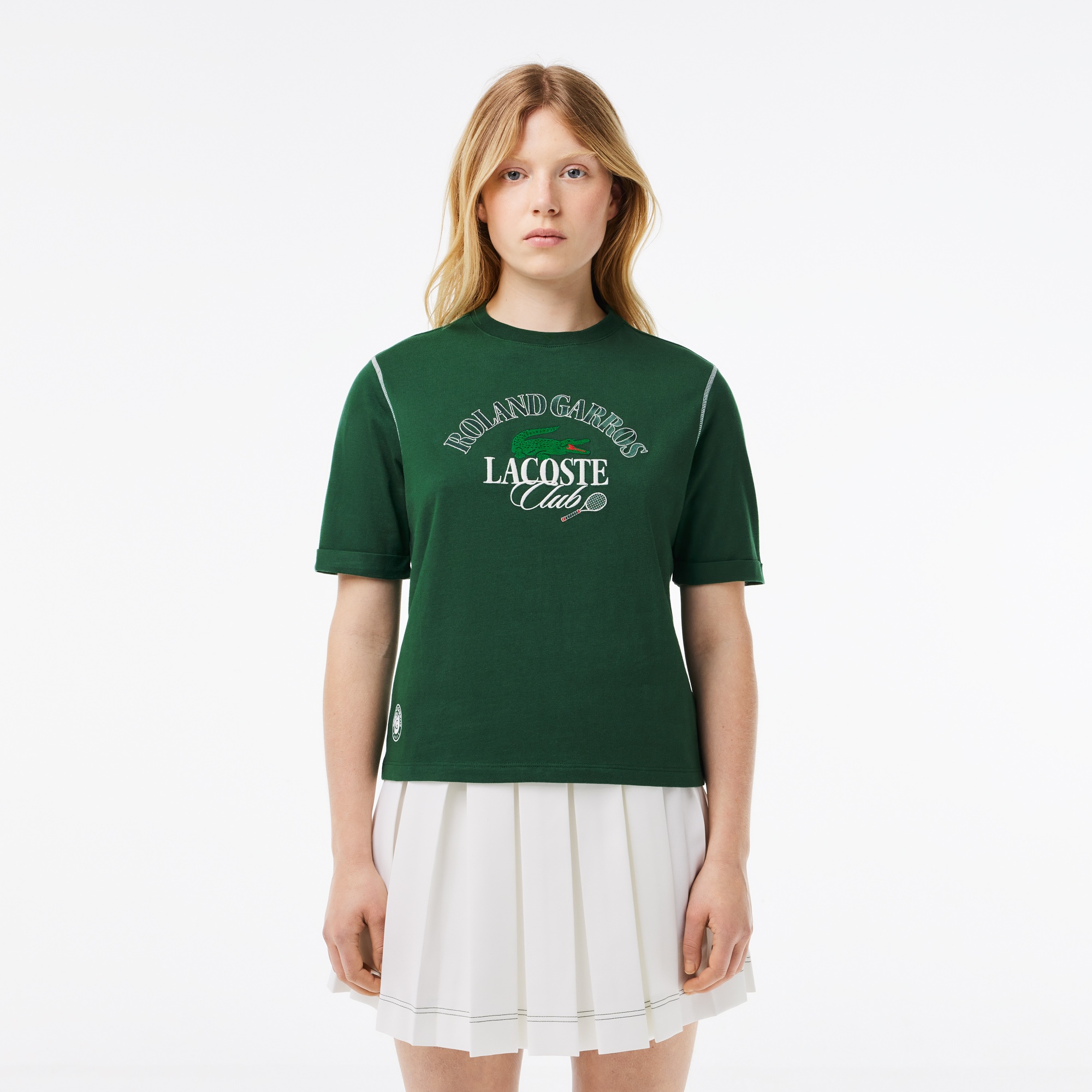 Lacoste Kadın Bisiklet Yaka Baskılı Yeşil T-Shirt
