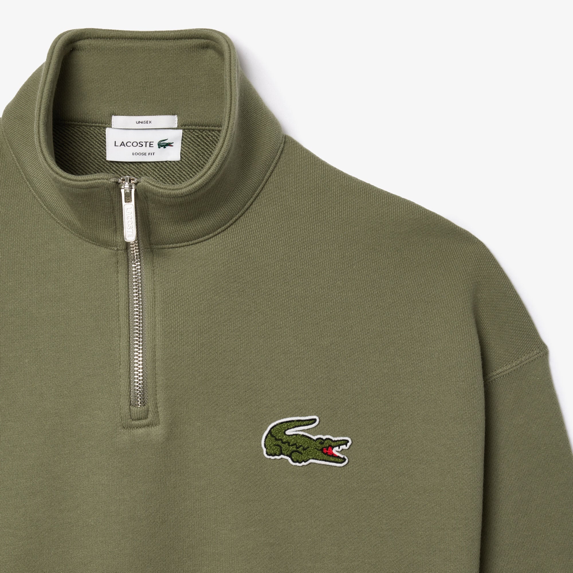 Lacoste Unisex Loose Fit Yarım Fermuarlı Haki Organik Pamuk Sweatshirt