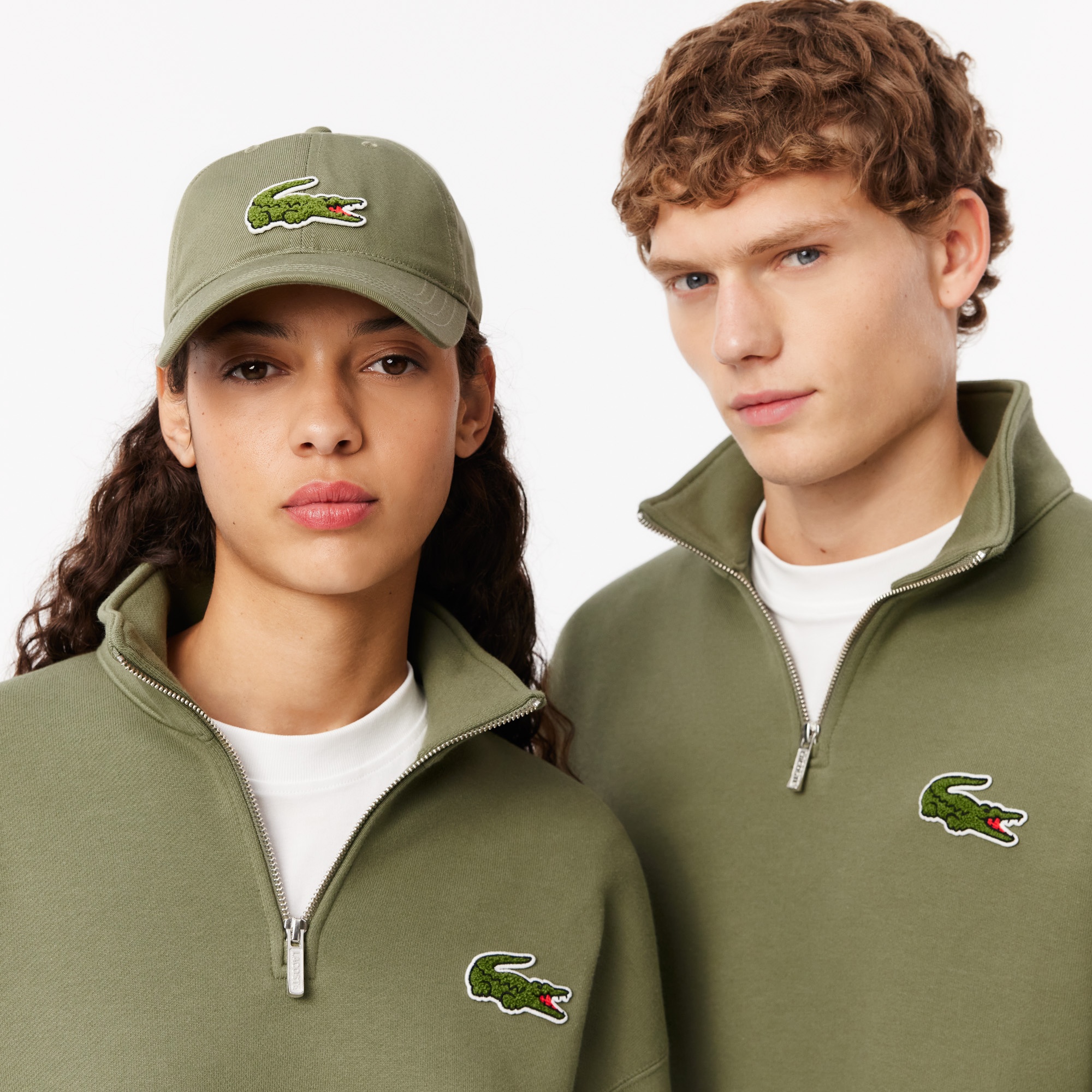 Lacoste Unisex Loose Fit Yarım Fermuarlı Haki Organik Pamuk Sweatshirt
