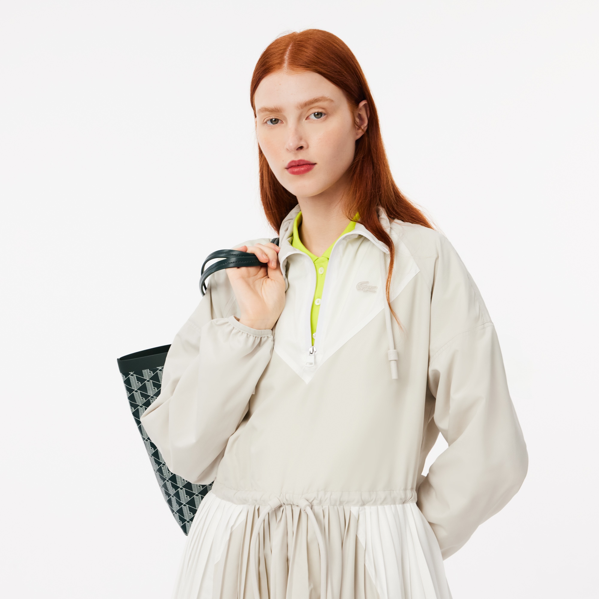 Lacoste Kadın Relaxed Fit Uzun Kollu Yarım Fermuarlı Gri Elbise