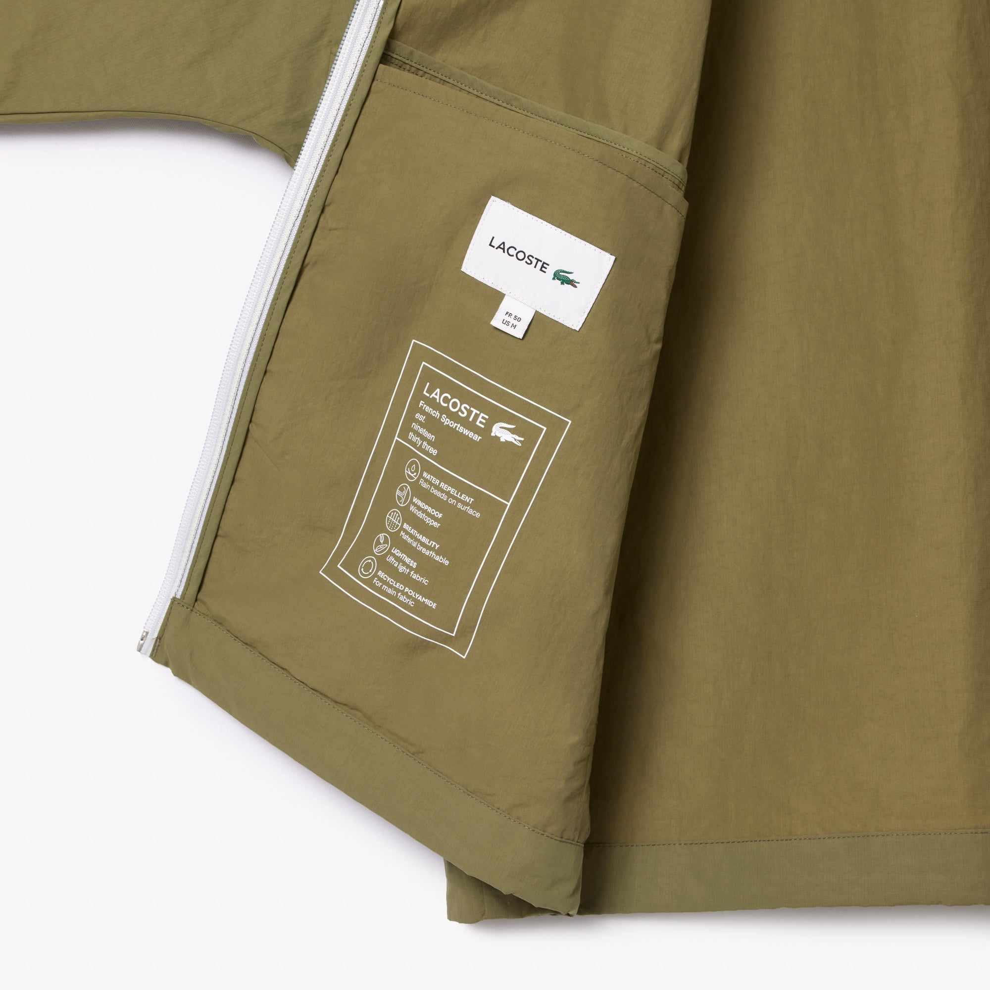 Lacoste Erkek Relaxed Fit Dik Yaka Haki Yağmurluk